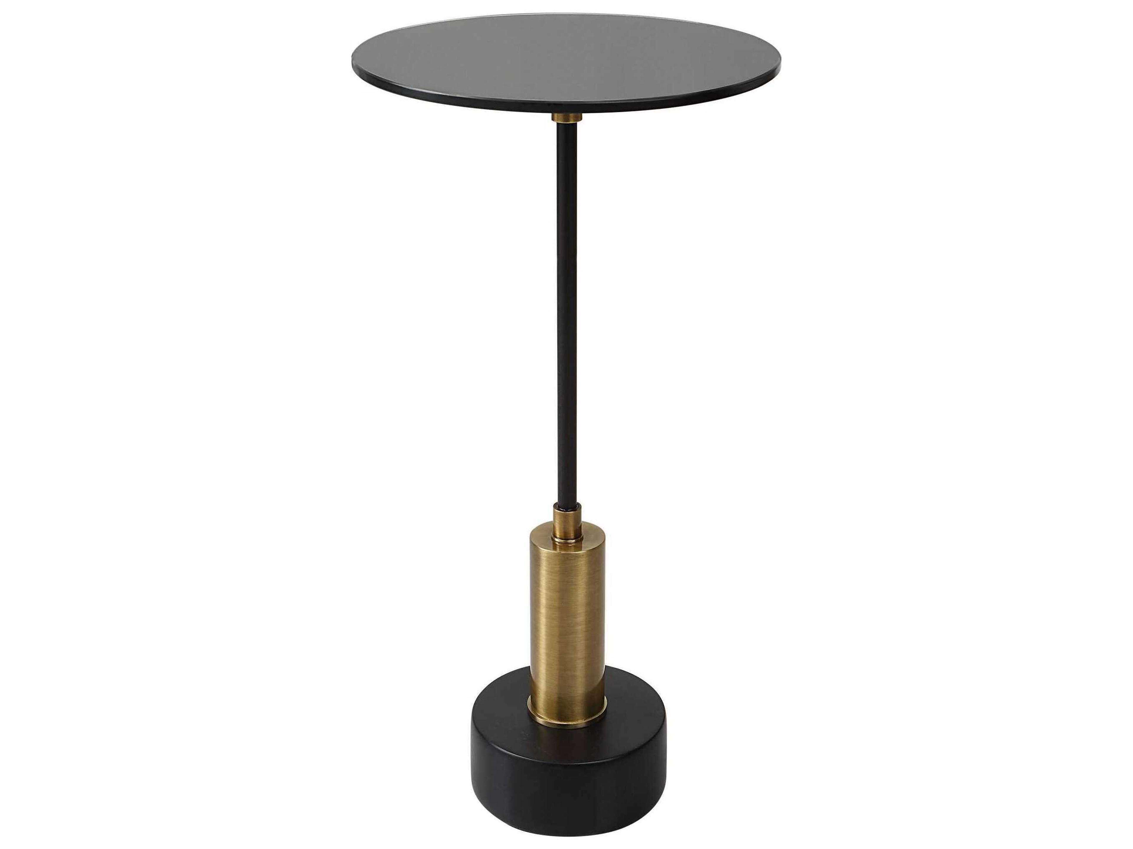 Spector Round Glass Brushed Brass Satin Black End Table