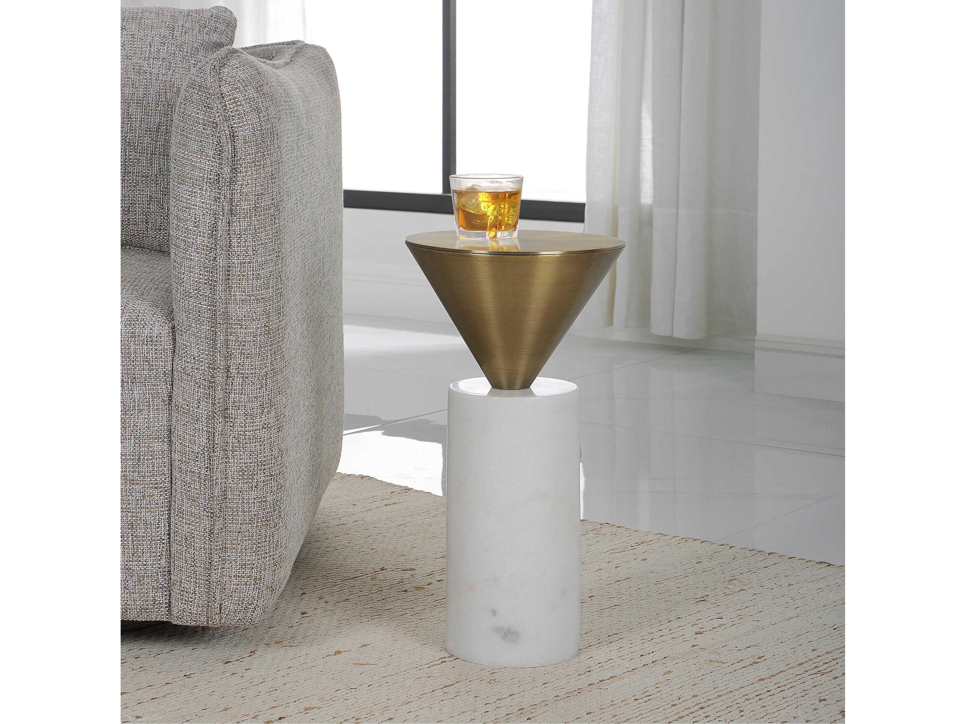 Uttermost Top Hat 8" Round Steel Brass End Table