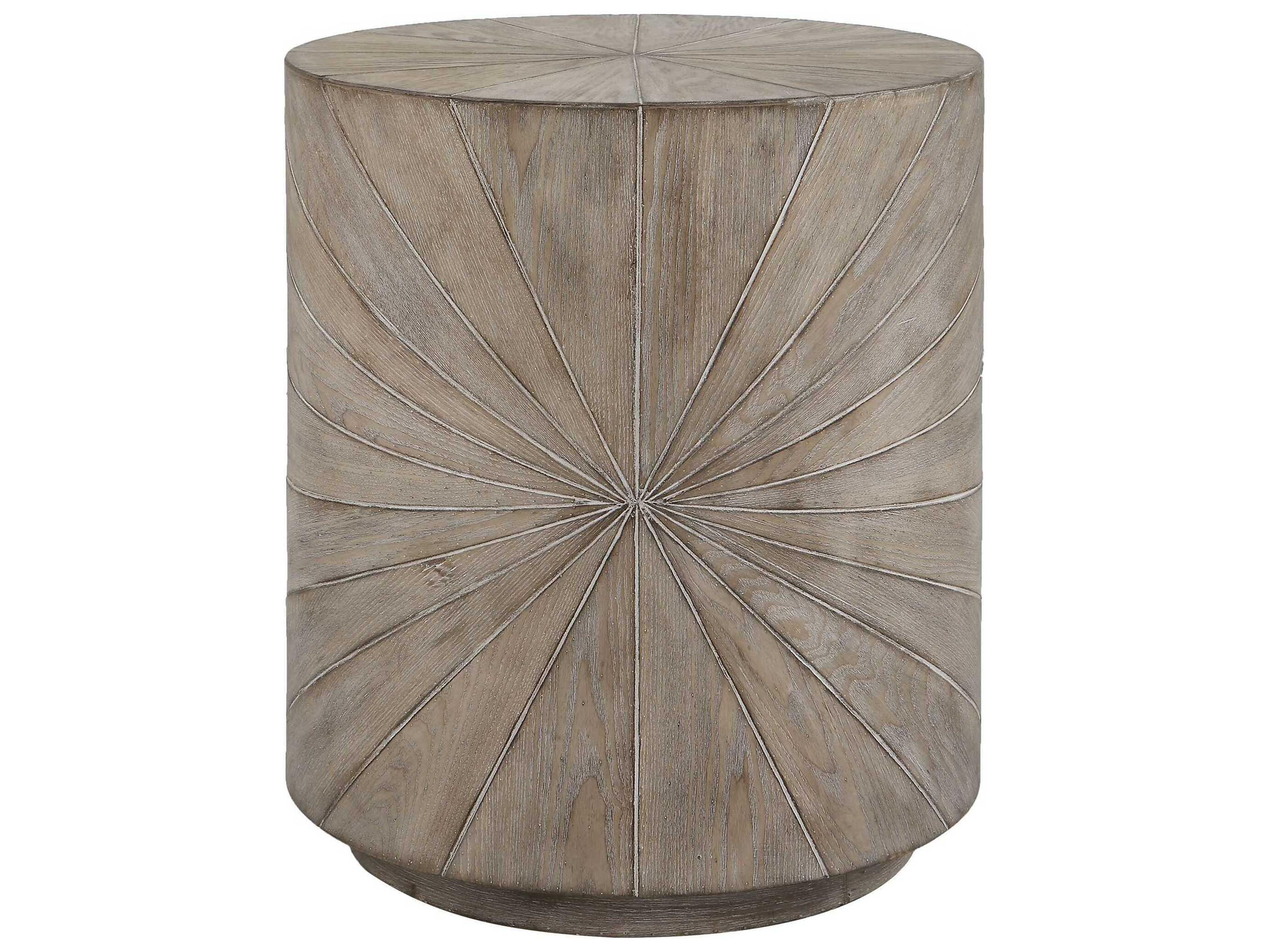 Starshine Round Wood Warm Gray End Table
