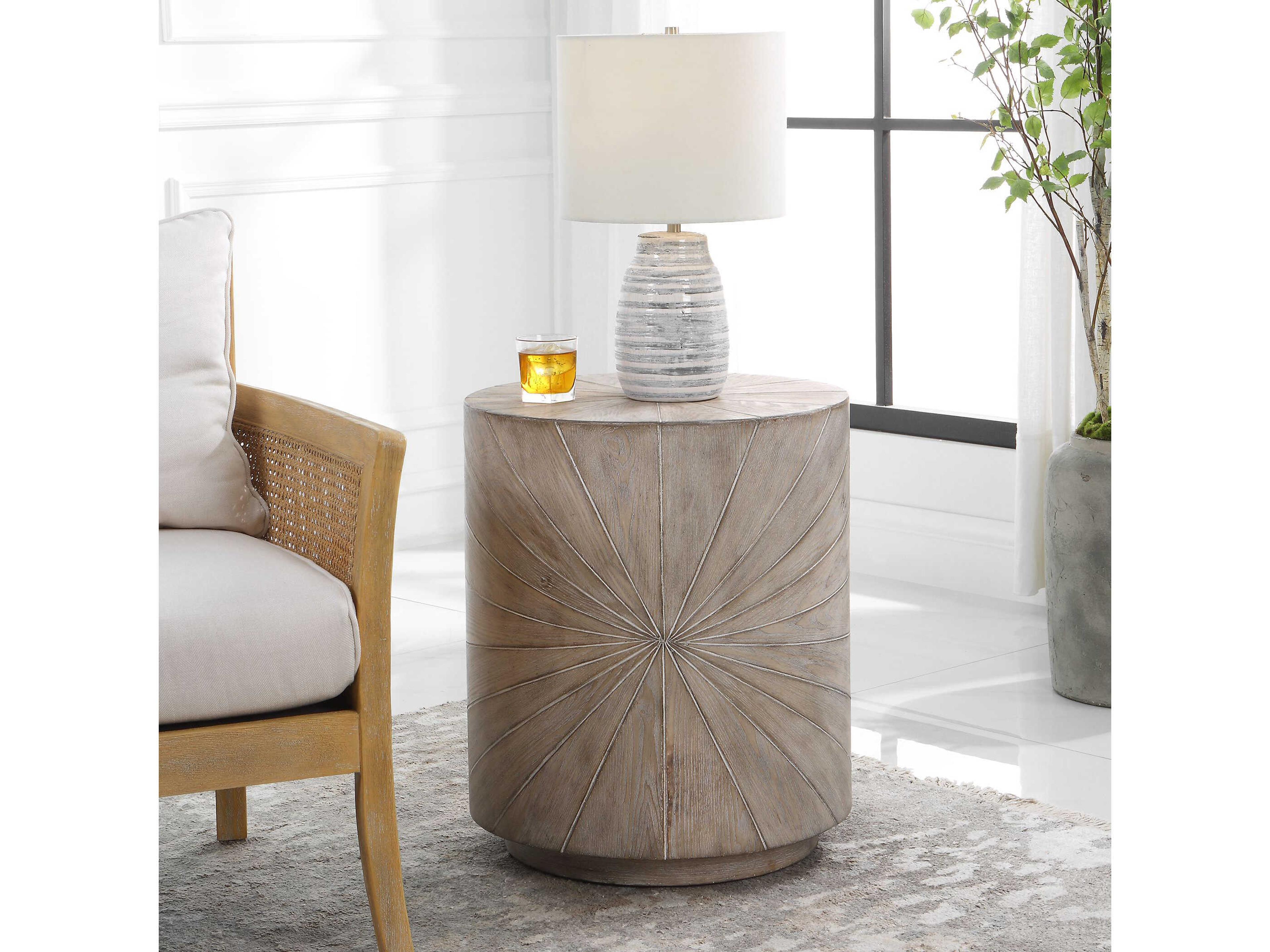 Uttermost Starshine Round Wood Warm Gray End Table