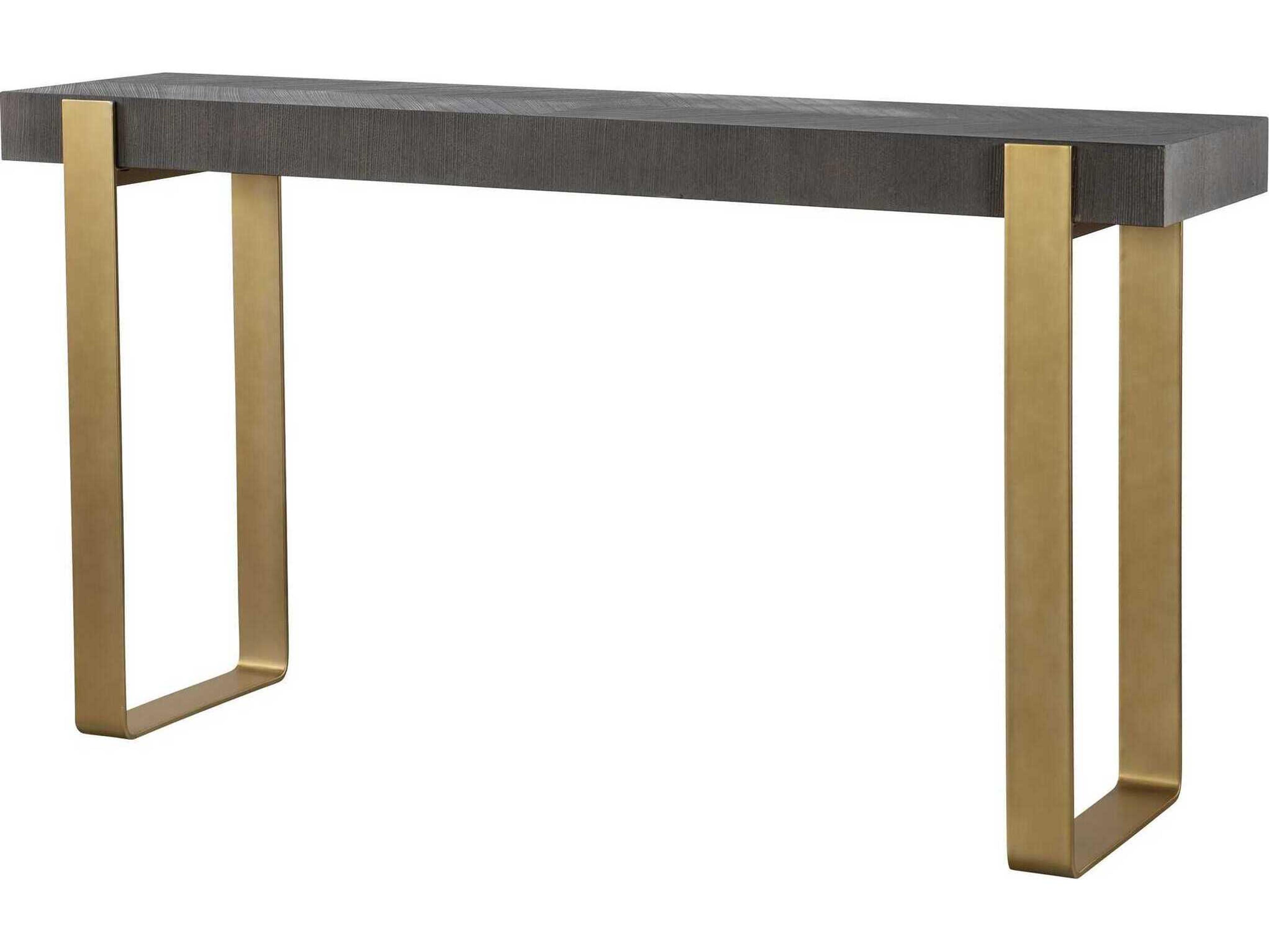 Uttermost Kea Contempoary Rectangular Wood Light Gray Brushed Brass Console Table