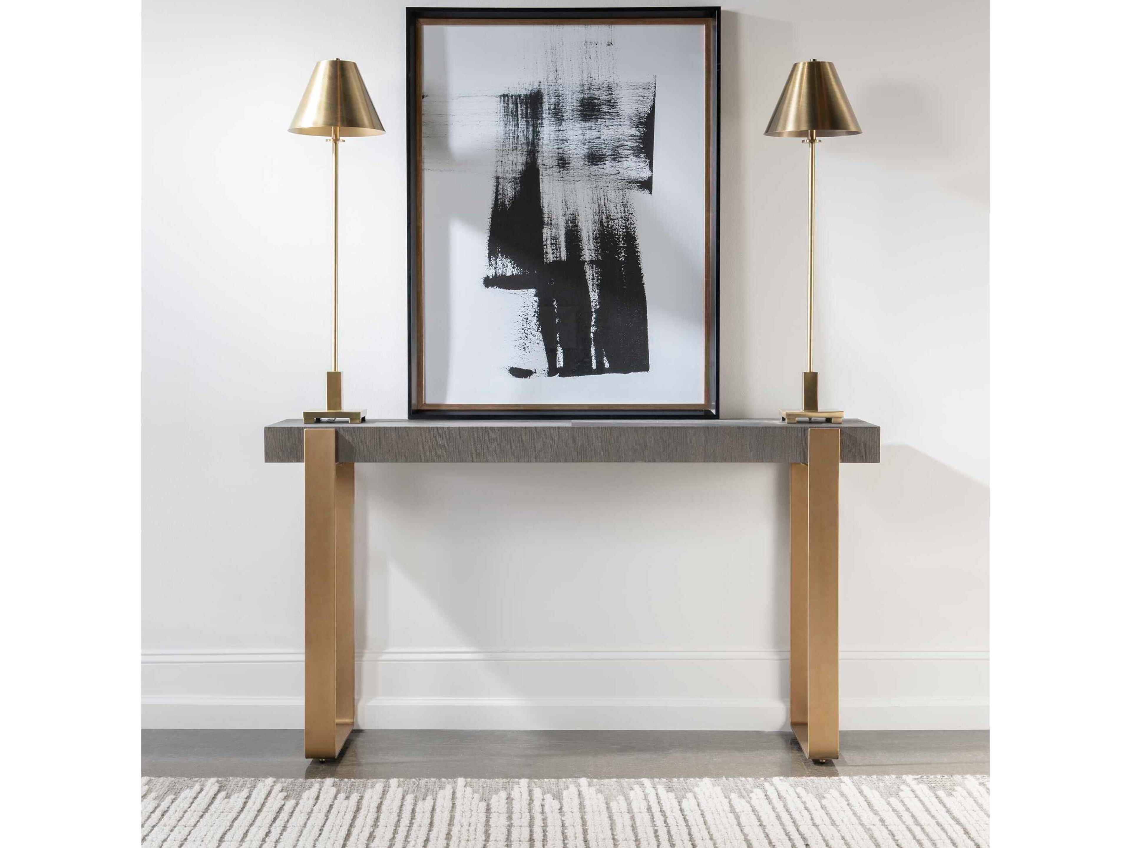 Uttermost Kea Contempoary Rectangular Wood Light Gray Brushed Brass Console Table
