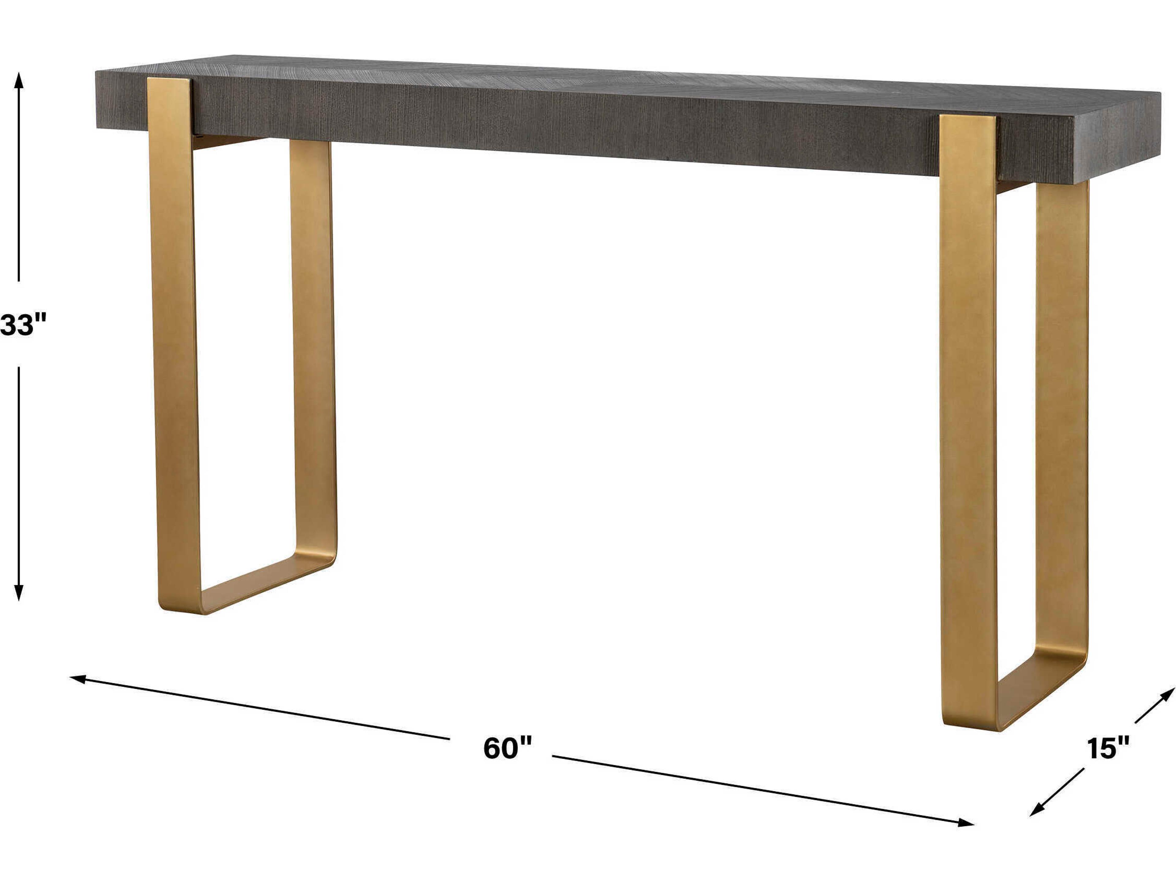 Uttermost Kea Contempoary Rectangular Wood Light Gray Brushed Brass Console Table