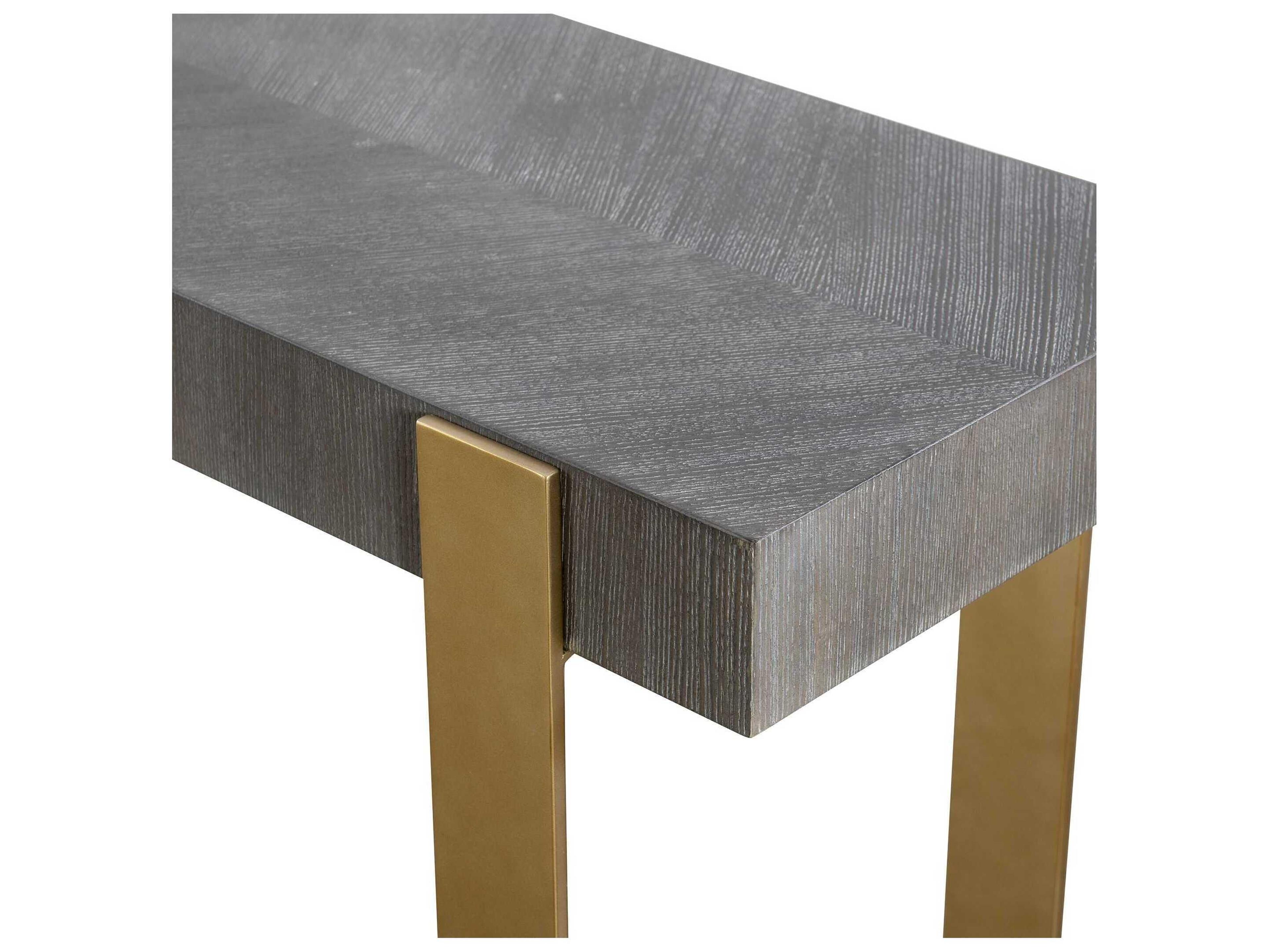 Uttermost Kea Contempoary Rectangular Wood Light Gray Brushed Brass Console Table