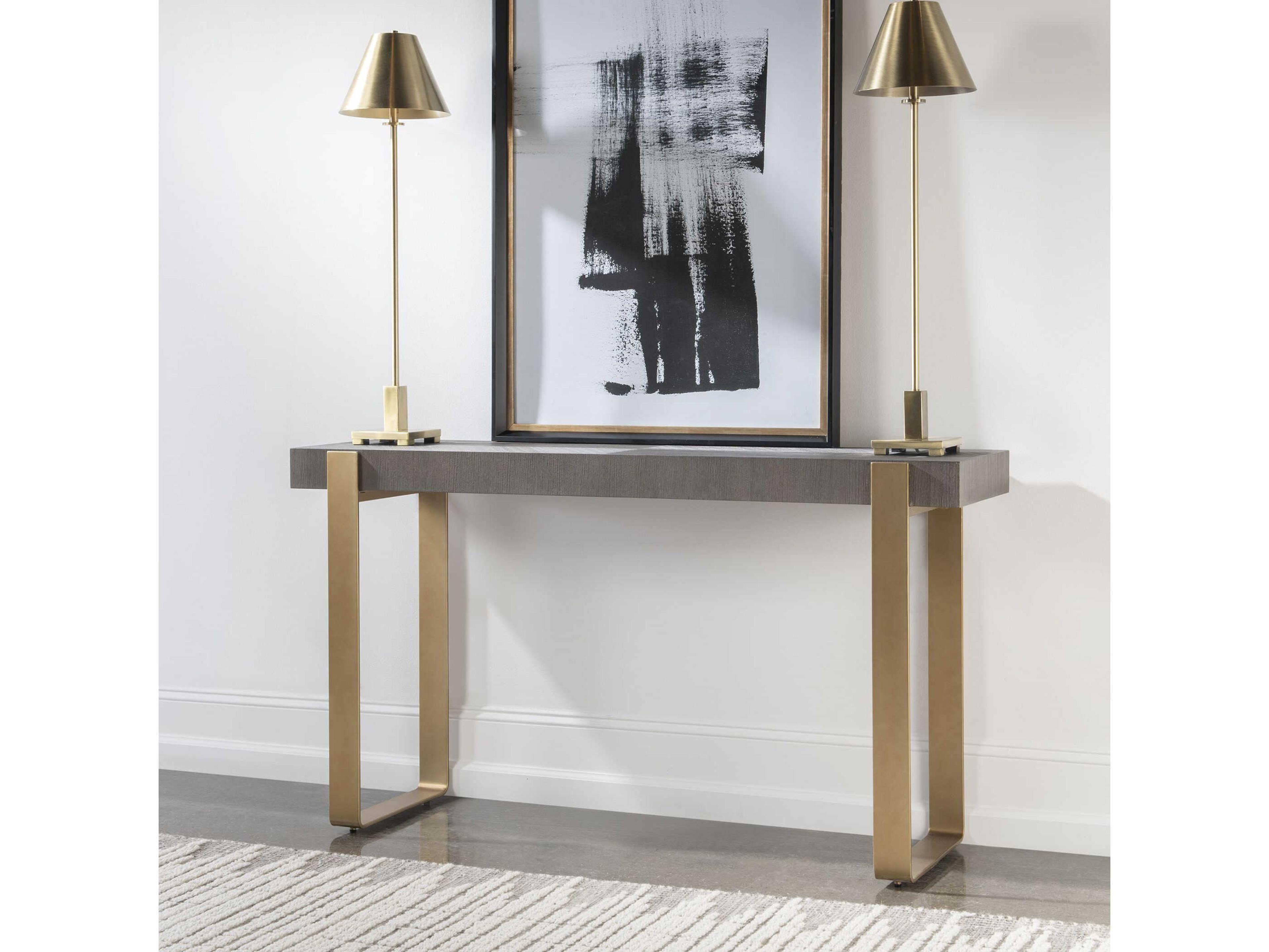 Uttermost Kea Contempoary Rectangular Wood Light Gray Brushed Brass Console Table