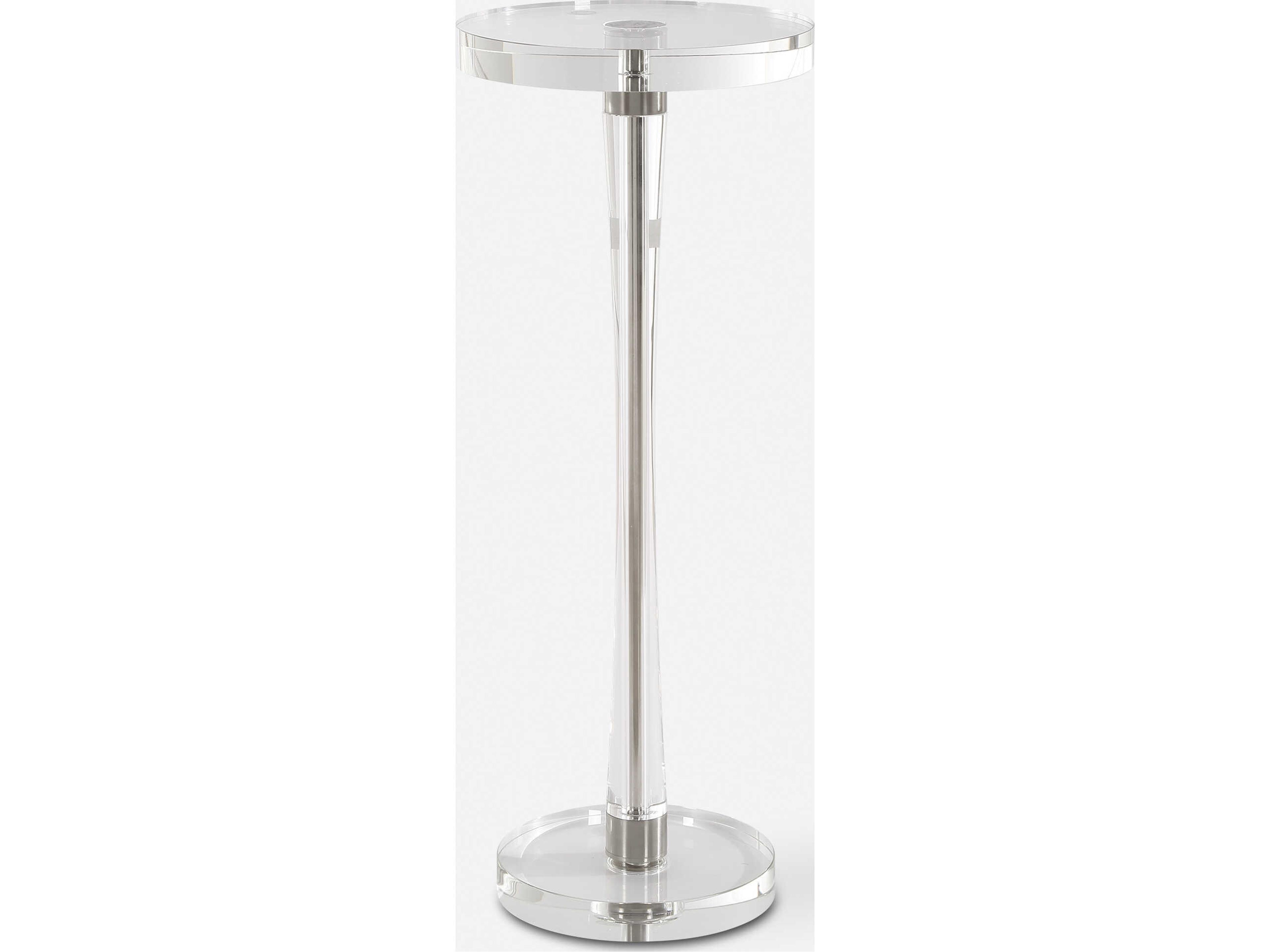 Pria 8" Round Clear Brushed Nickel End Table