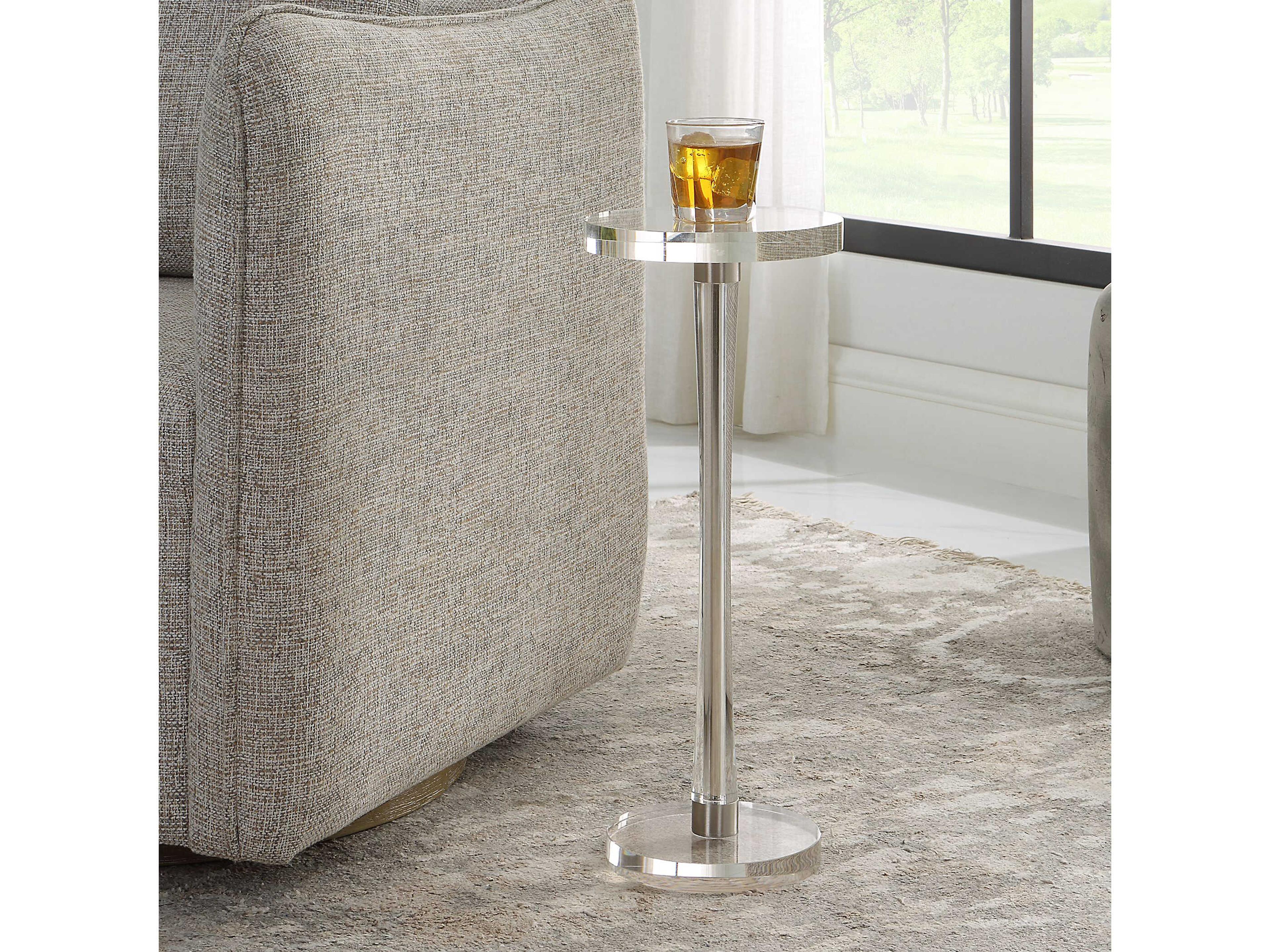 Uttermost Pria 8" Round Clear Brushed Nickel End Table