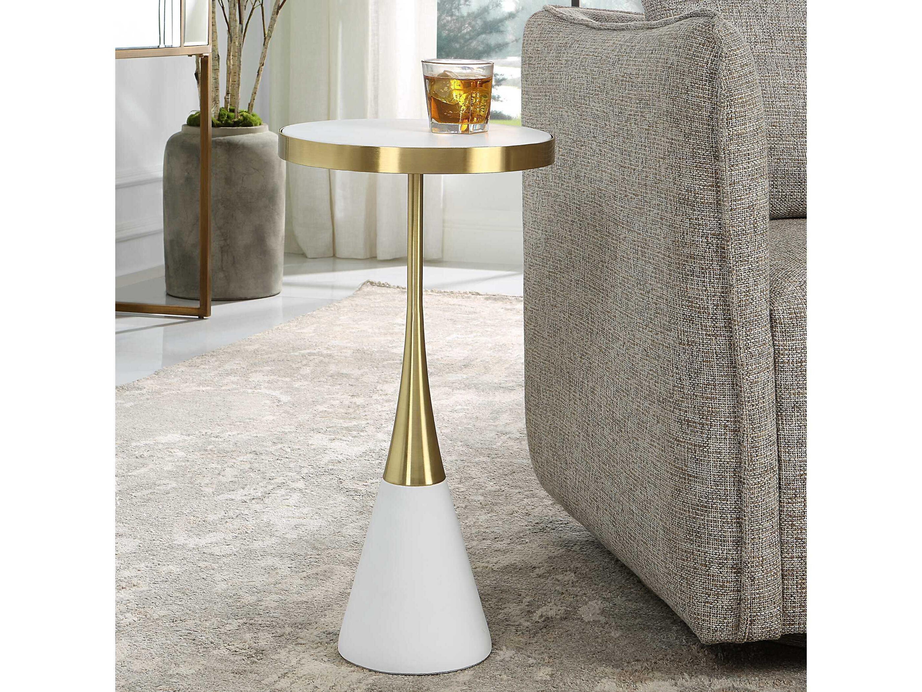 Uttermost Apex Round Concrete Matte White End Table