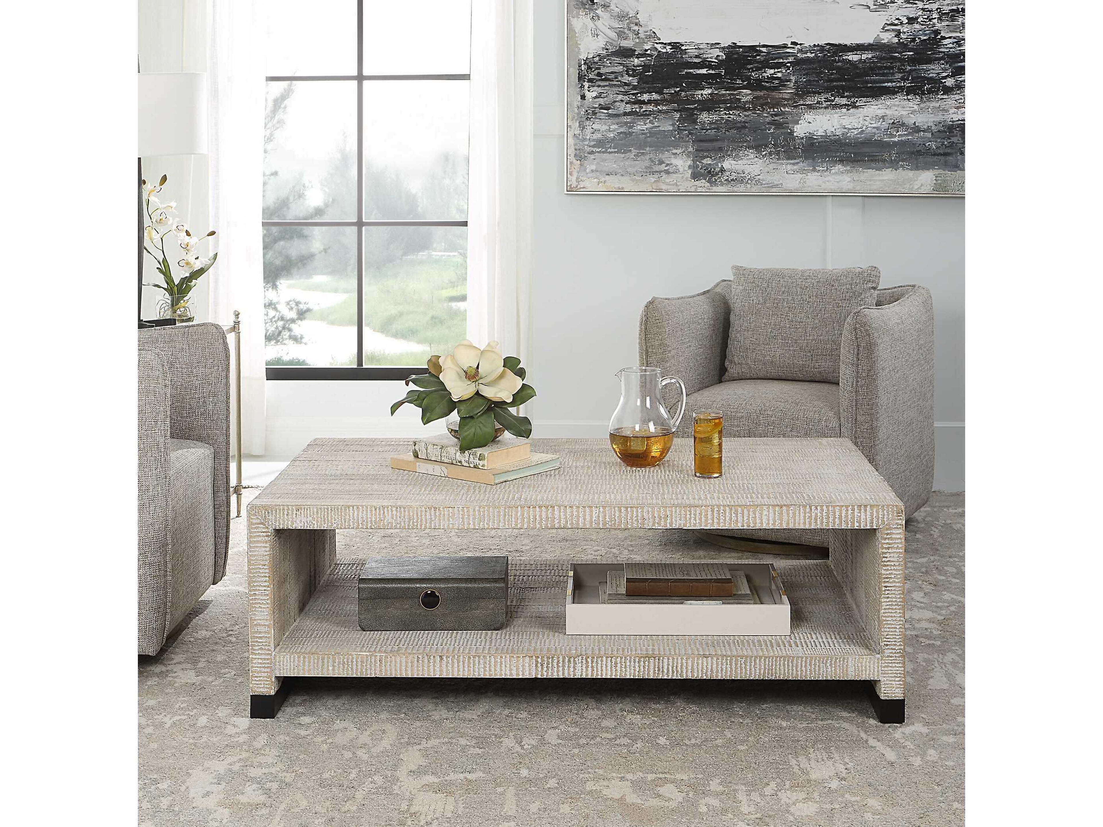 Uttermost Bosk Rectangular Wood White Washed Coffee Table