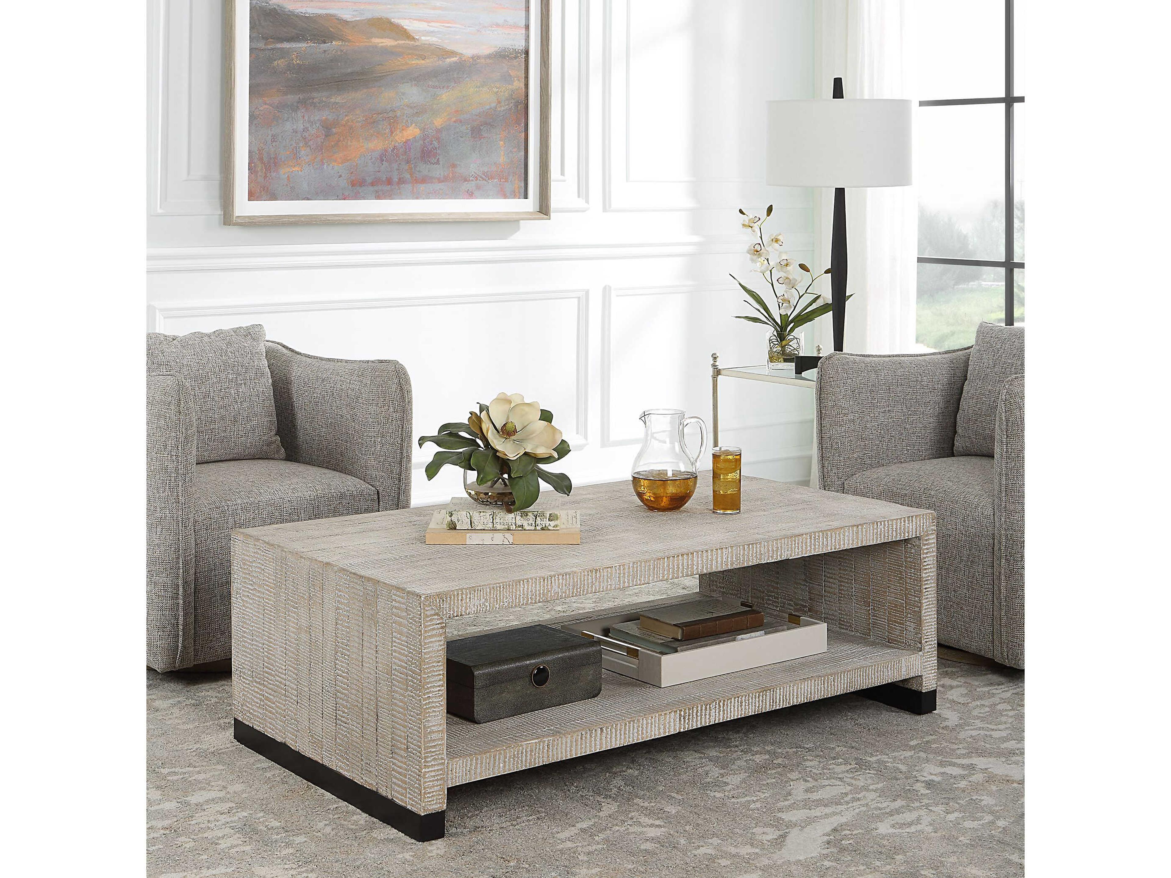 Uttermost Bosk Rectangular Wood White Washed Coffee Table