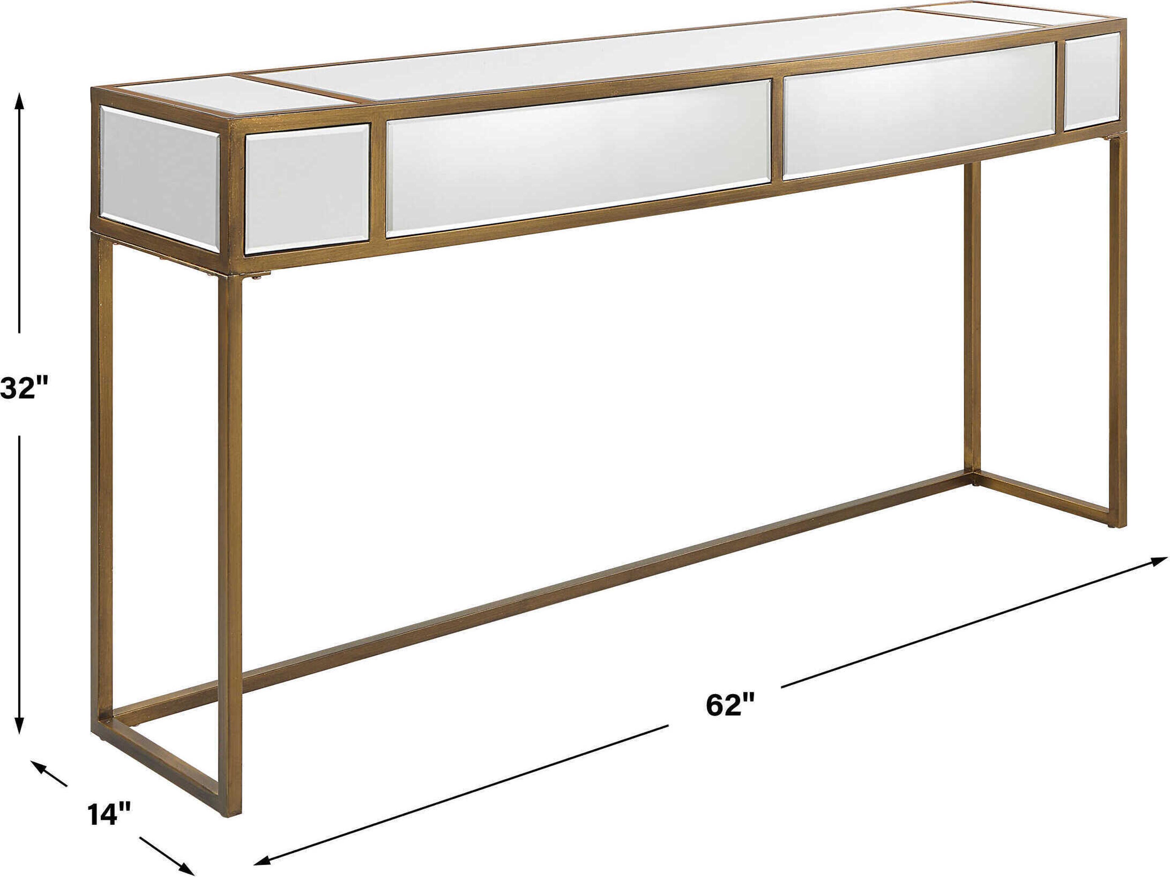Uttermost Reflected Mirrored Rectangular Glass Aged Gold Console Table
