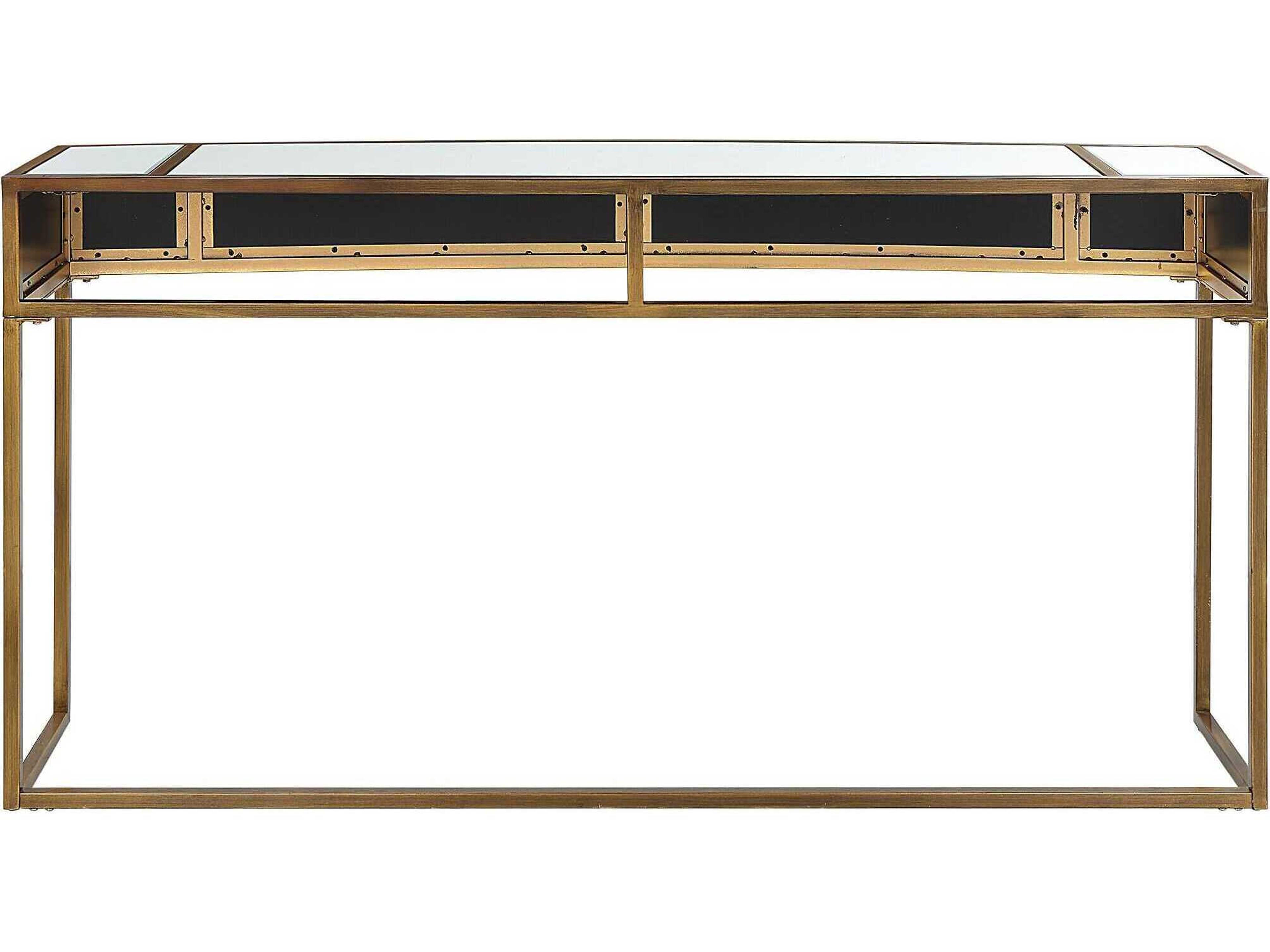 Uttermost Reflected Mirrored Rectangular Glass Aged Gold Console Table
