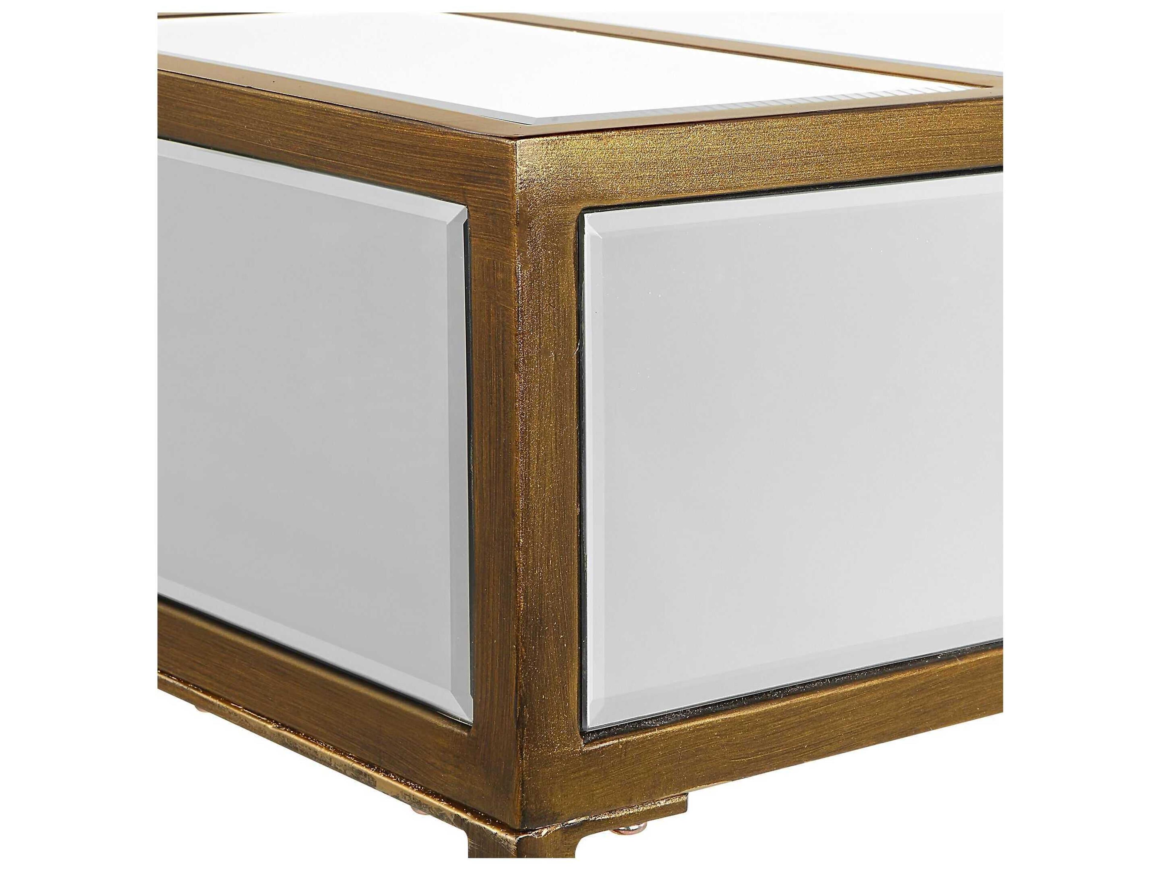 Uttermost Reflected Mirrored Rectangular Glass Aged Gold Console Table