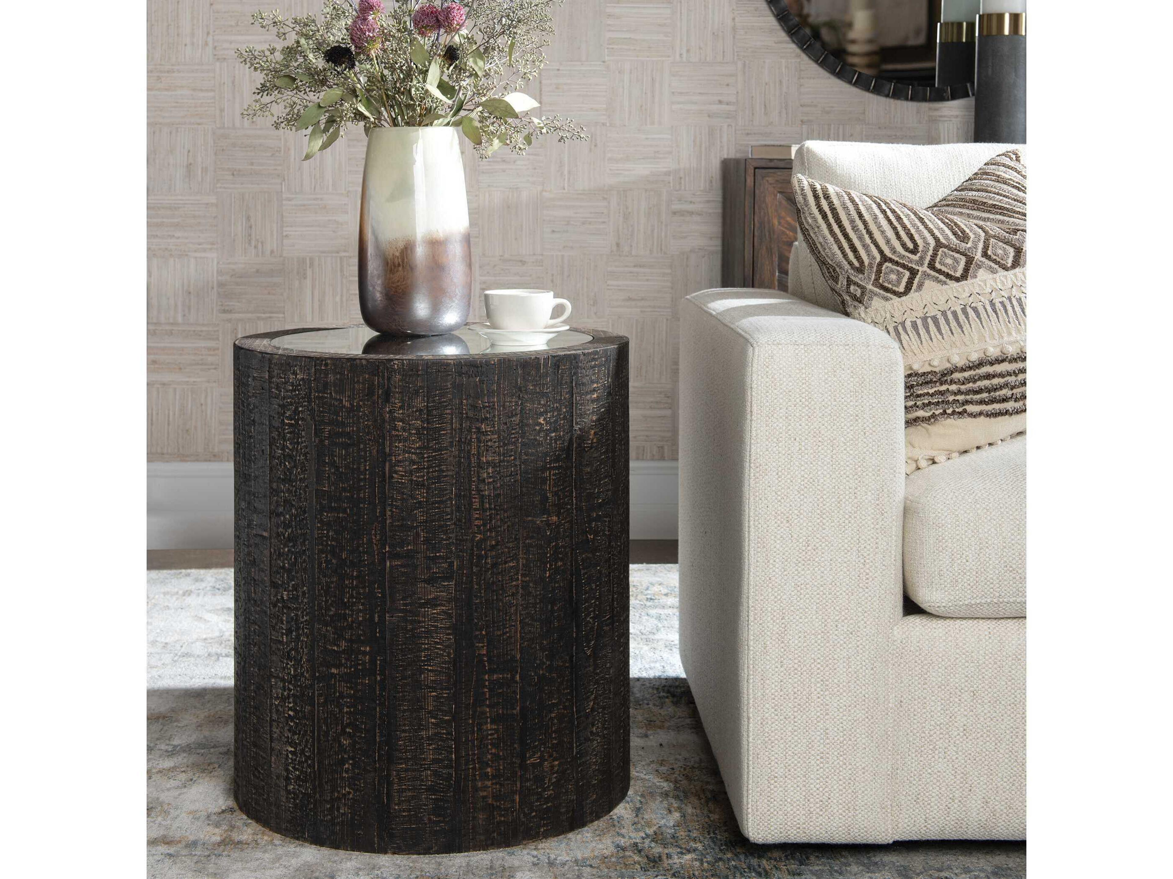 Uttermost Sequoia Round Mirror Dark Walnut End Table