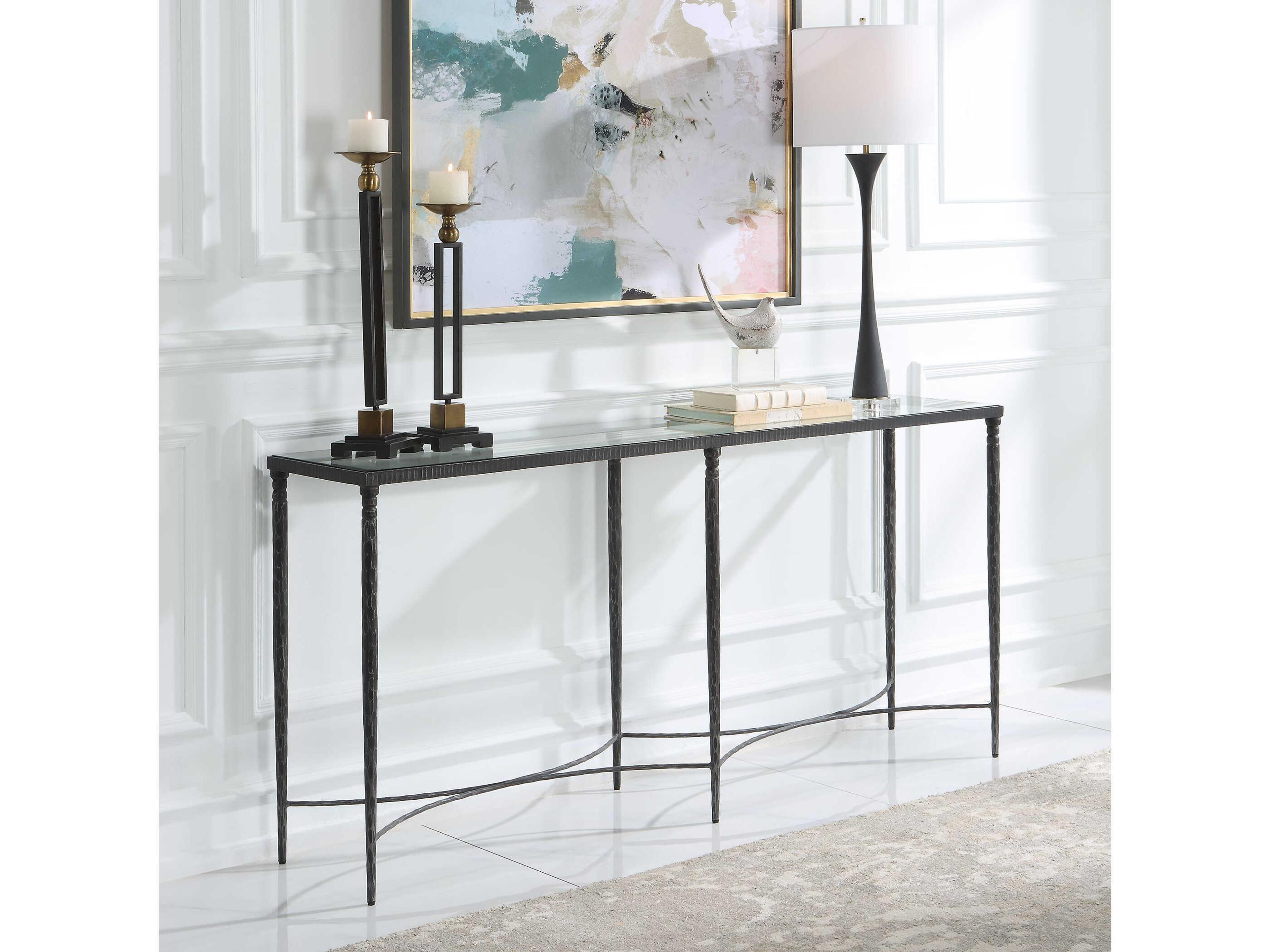 Uttermost Washington Rectangular Glass Natural Rustic Black Console Table