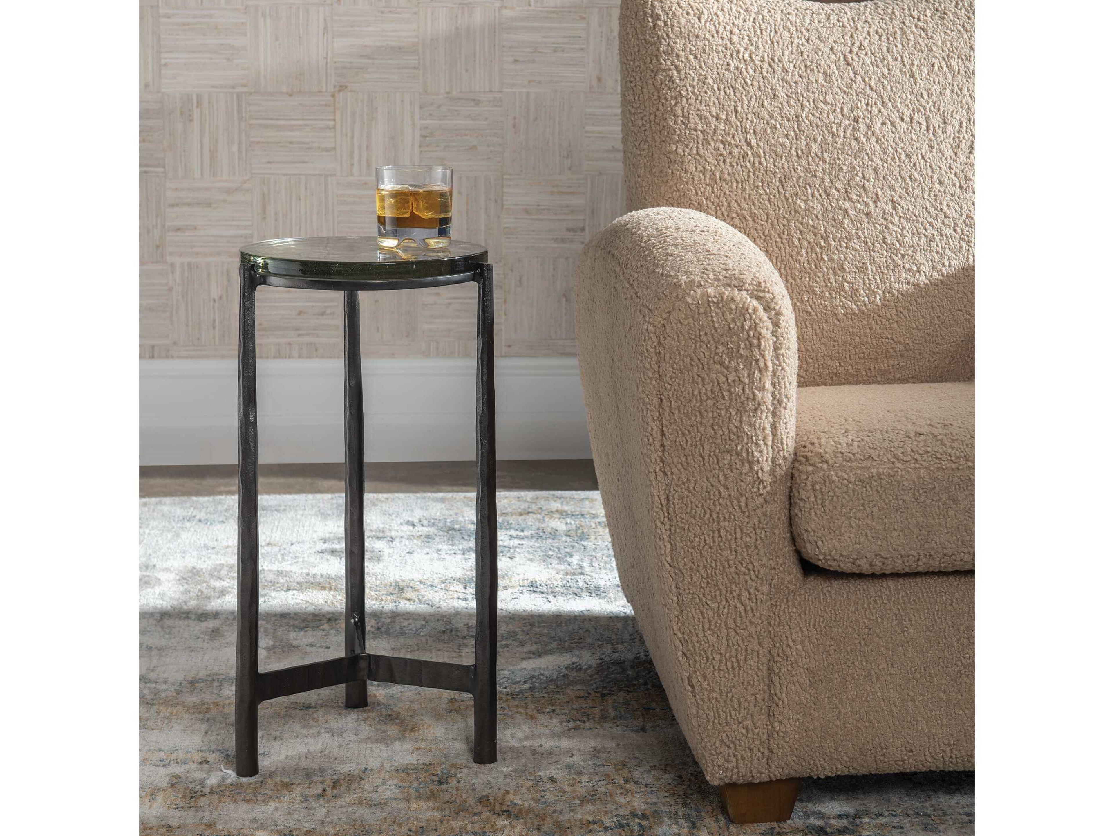Uttermost Eternity Round Glass Dark Gunmetal End Table