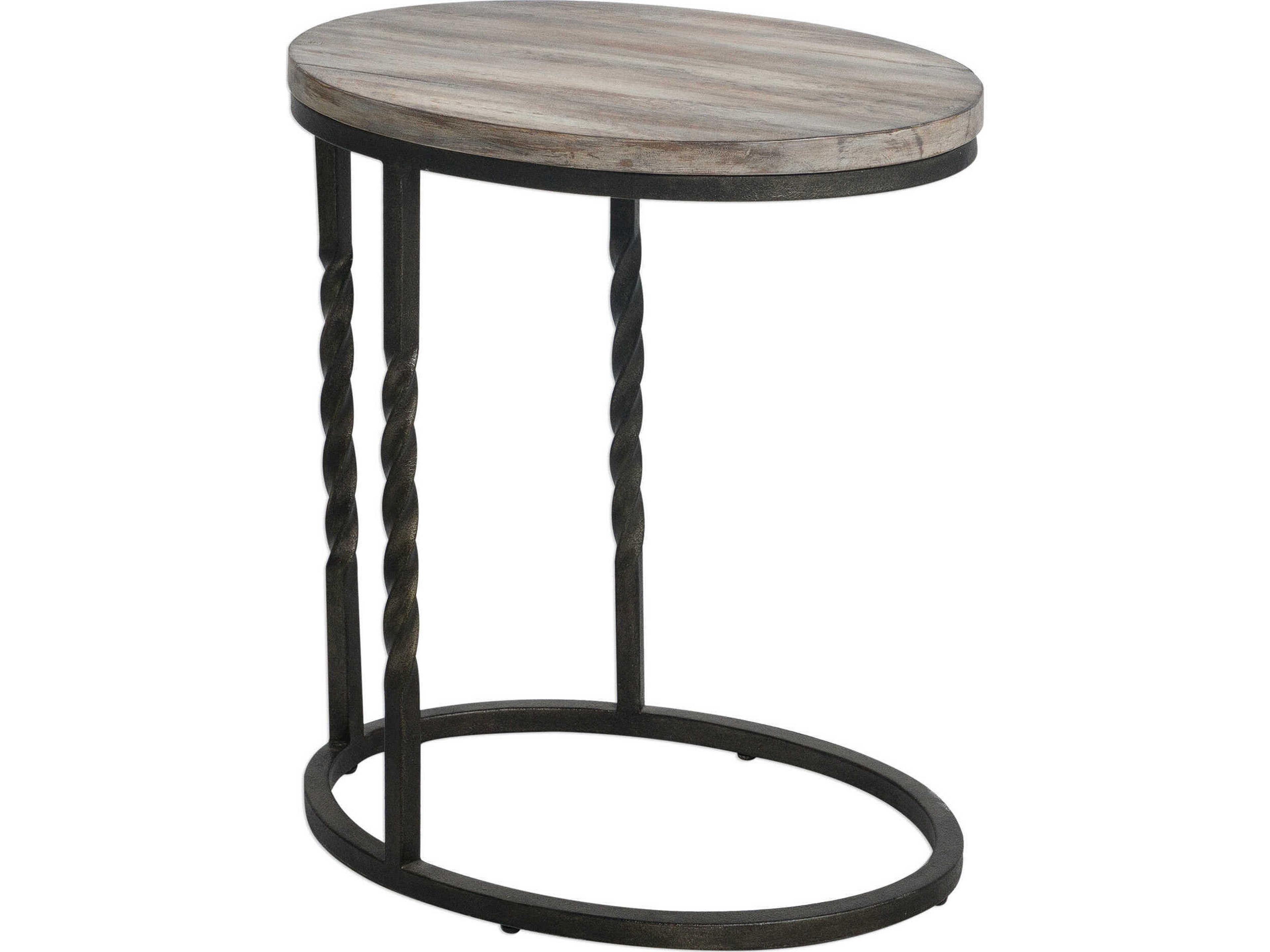 Uttermost Tauret Oval Wood Textured Aged Steel End Table