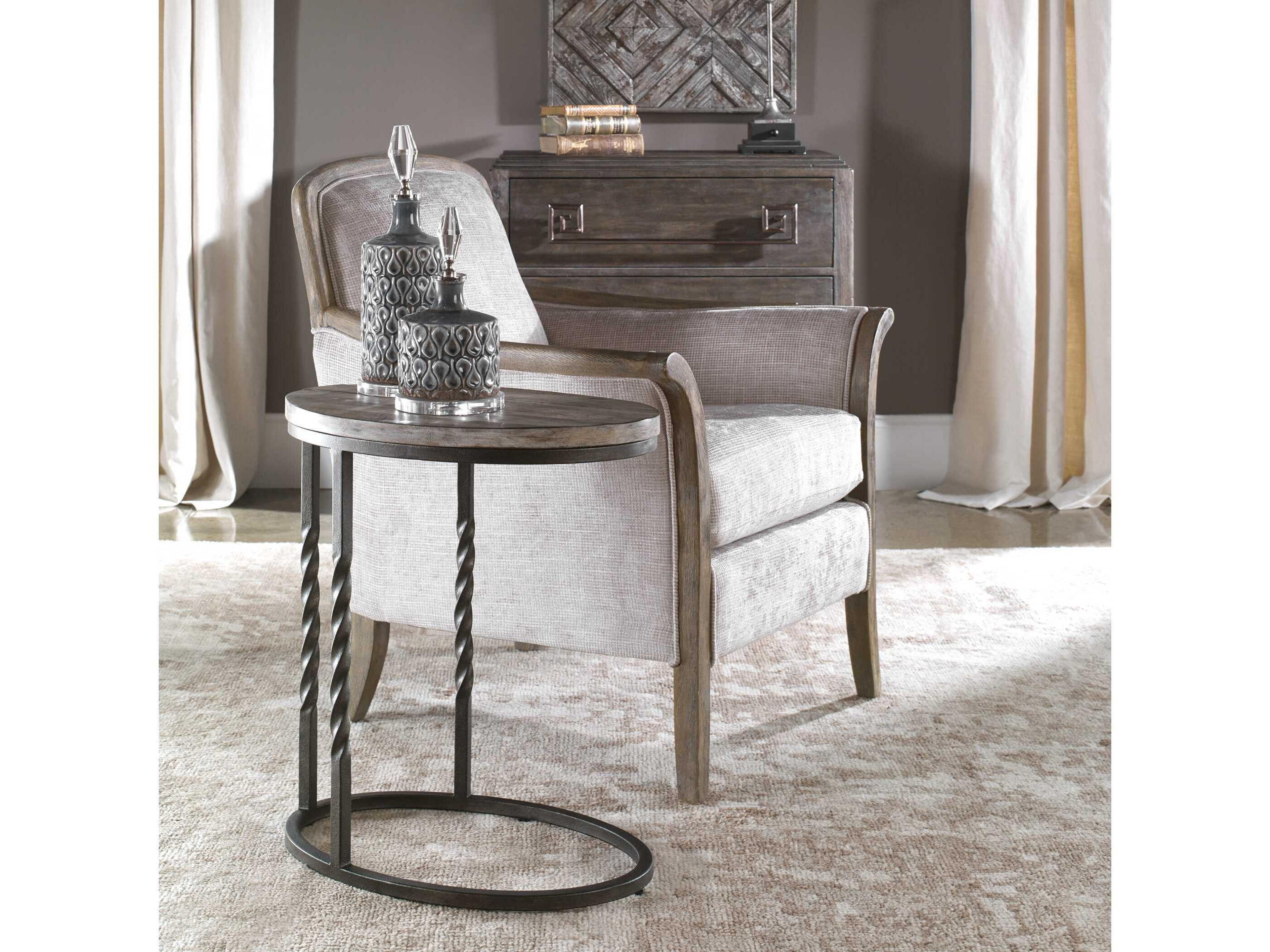 Uttermost Tauret Oval Wood Textured Aged Steel End Table