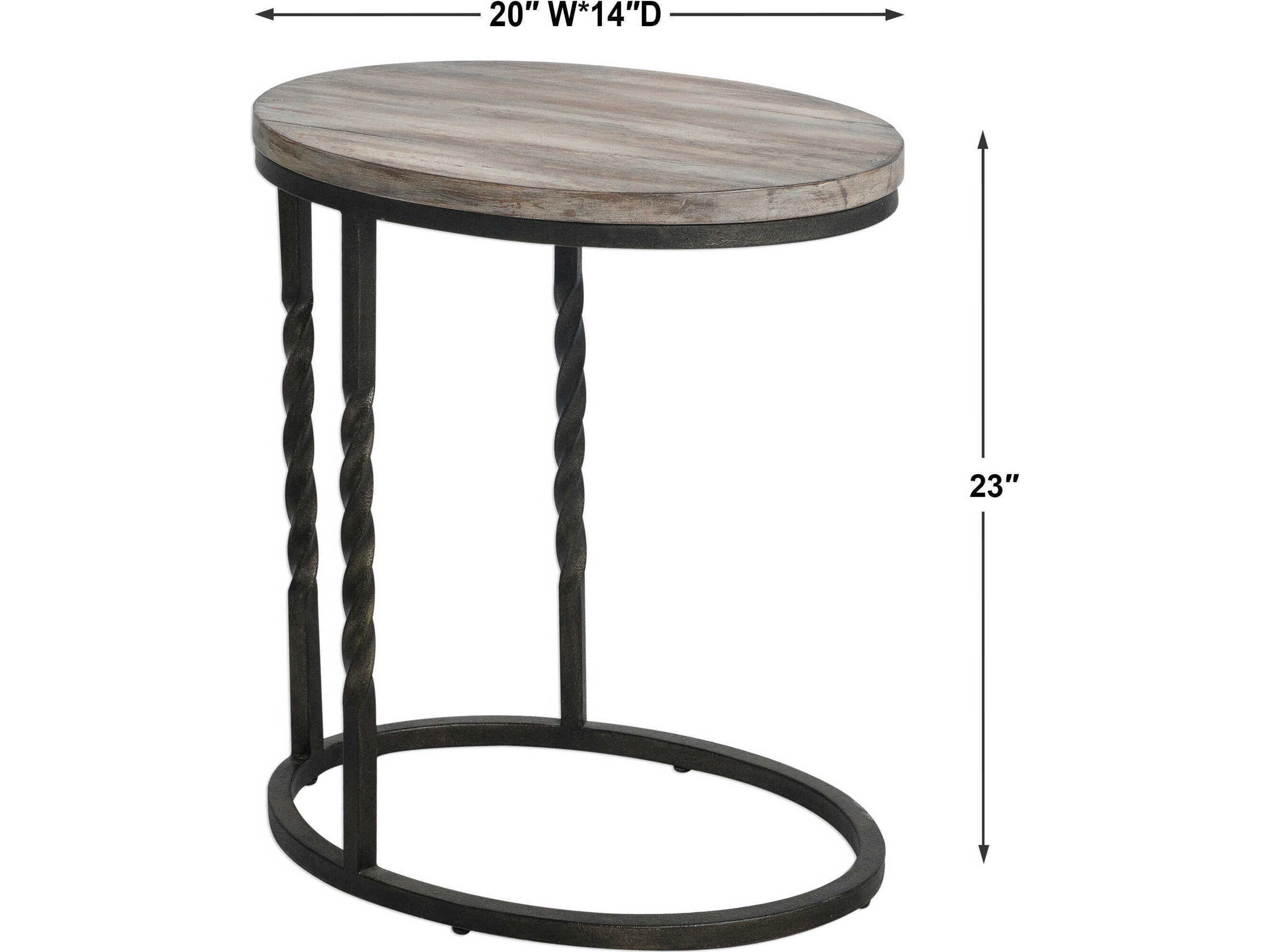 Uttermost Tauret Oval Wood Textured Aged Steel End Table