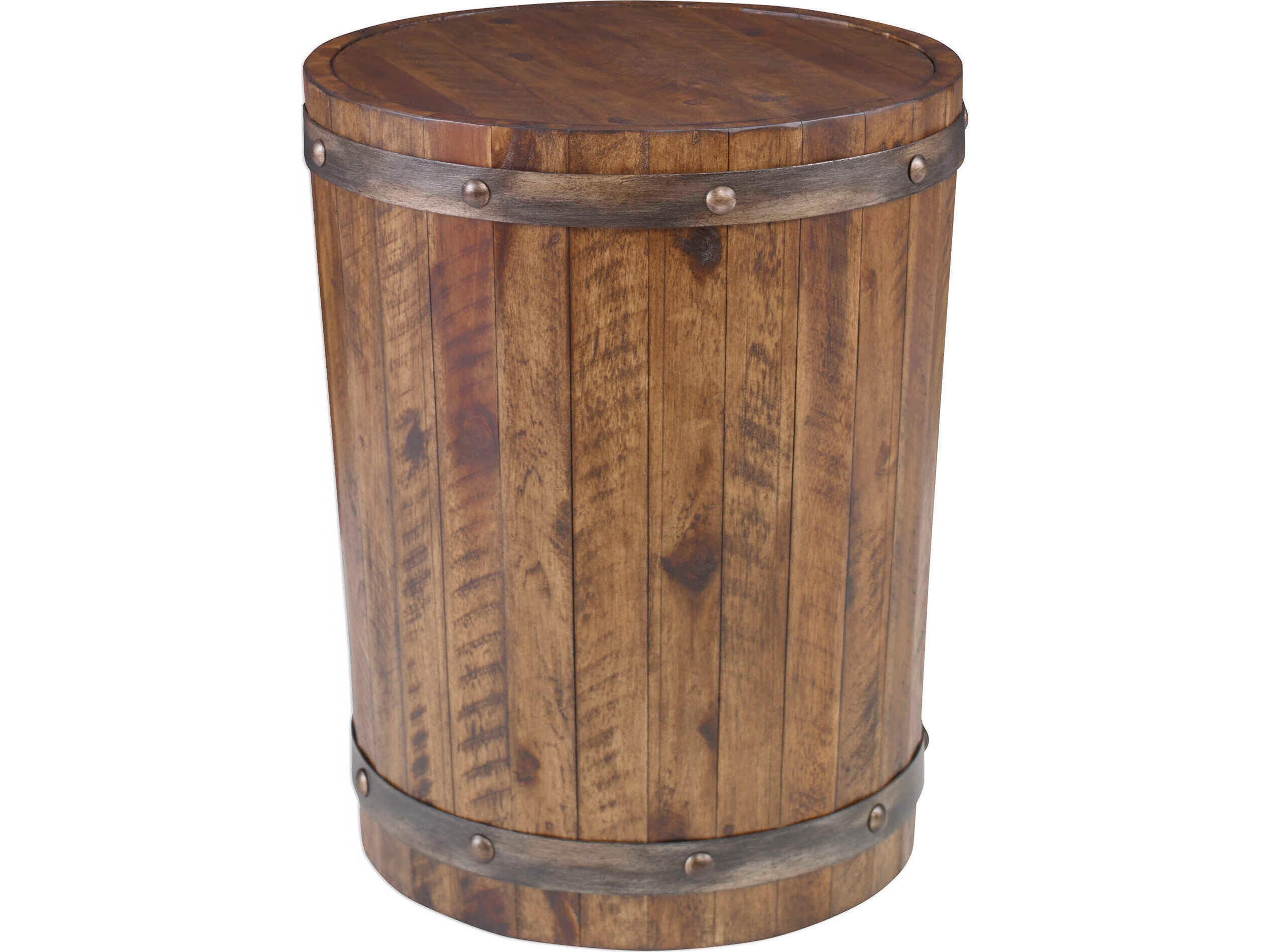 Uttermost Ceylon Round Wood Weathered Walnut Stain End Table