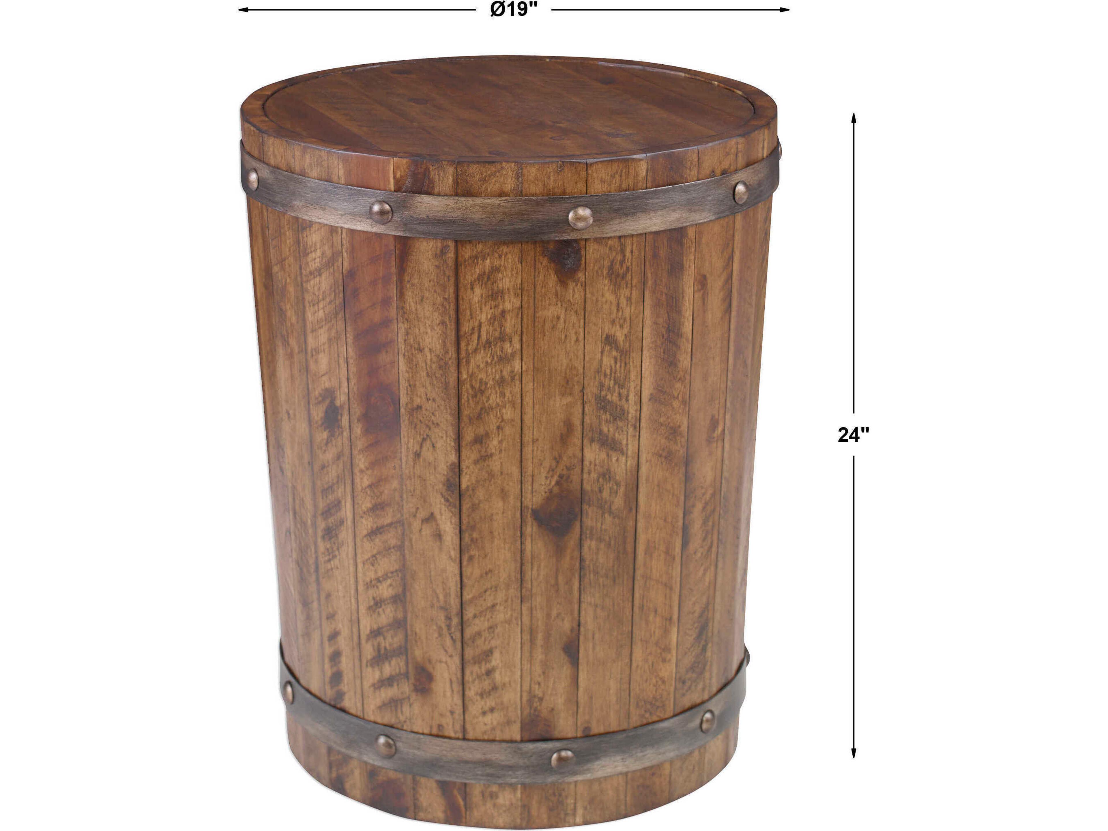 Uttermost Ceylon Round Wood Weathered Walnut Stain End Table