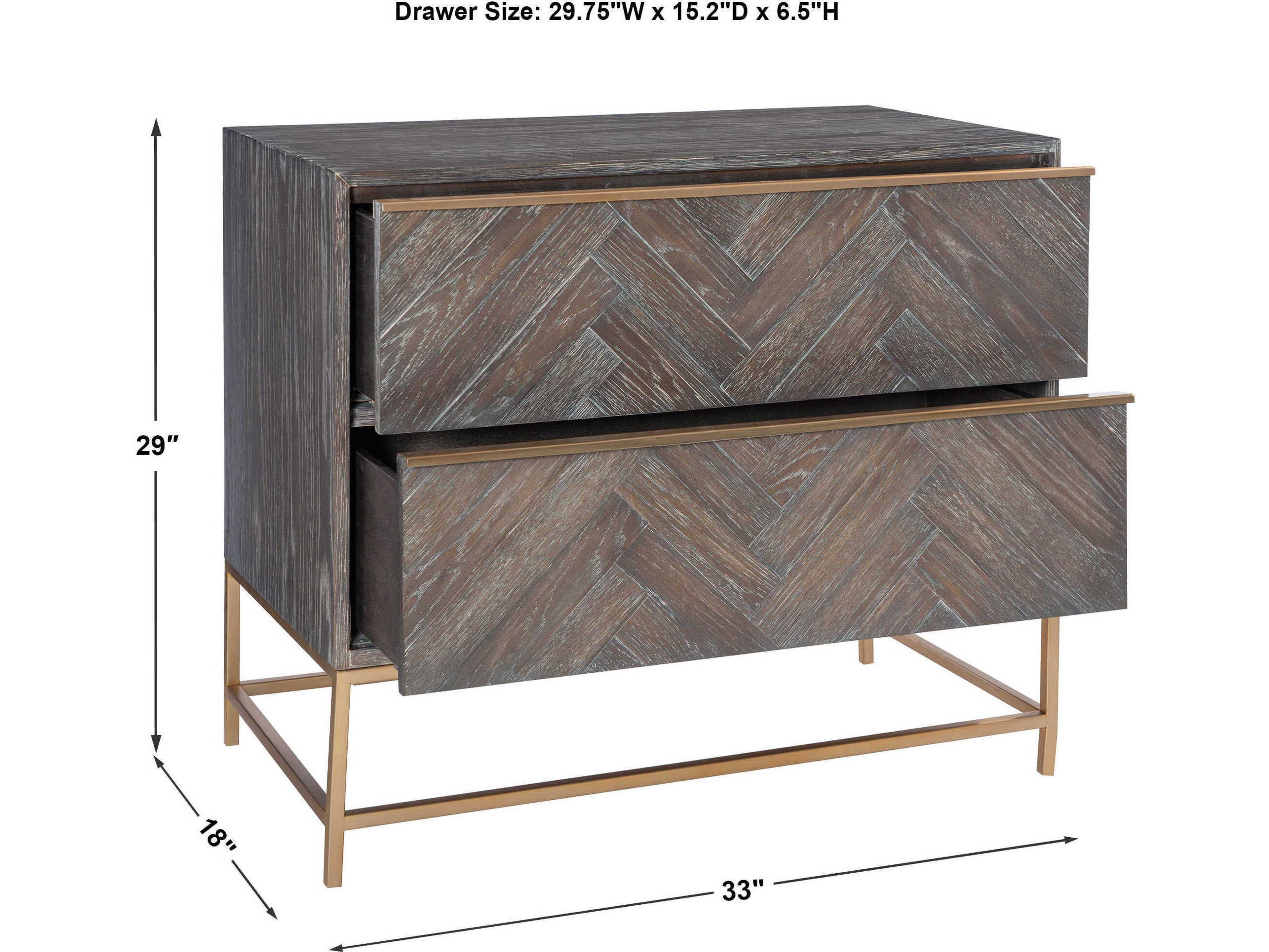 Uttermost Armistead Dark Walnut Brushed Brass Gold Oak Wood Accent Chest