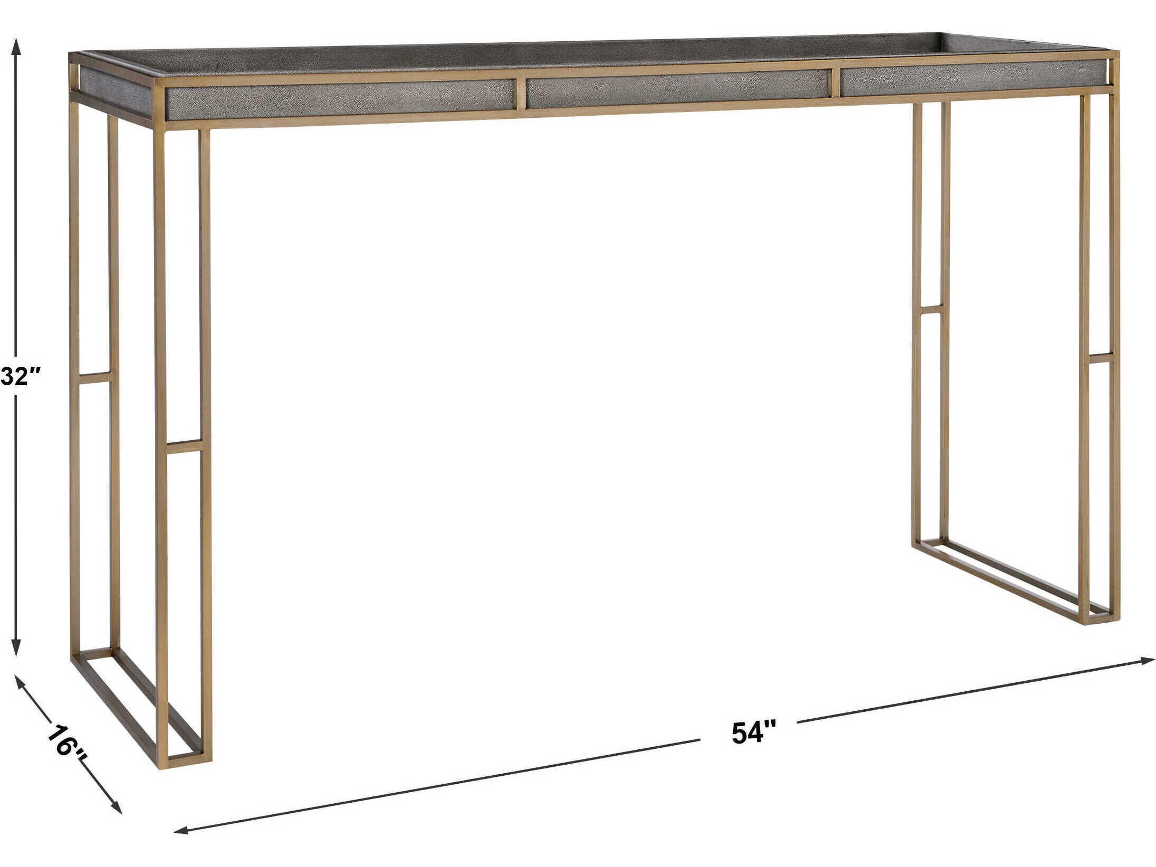 Uttermost Cardew Modern Rectangular Faux Leather Charcoal Gray Brushed Brass Console Table