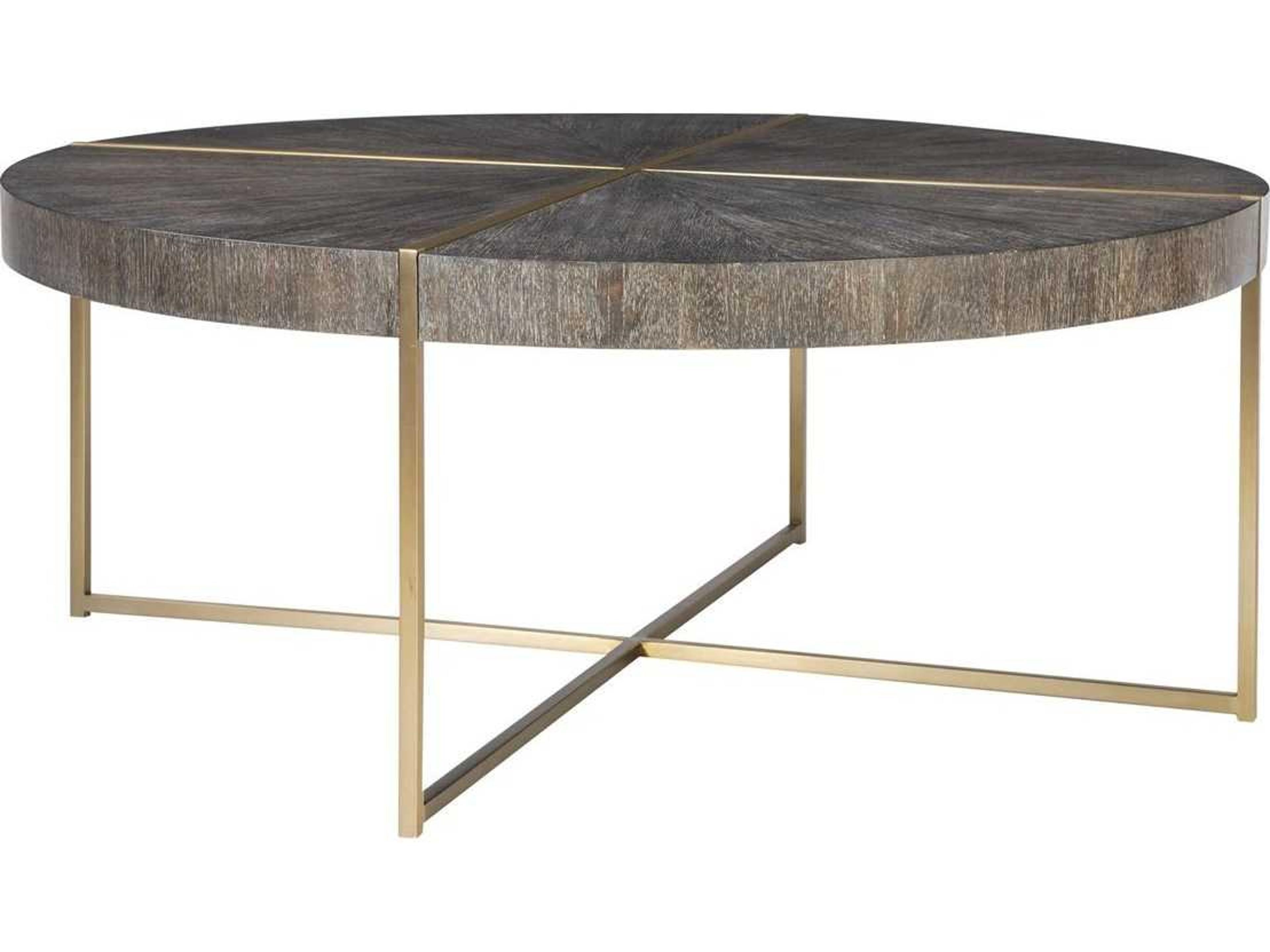 Taja Round Wood Light Gray Brushed Brass Coffee Table