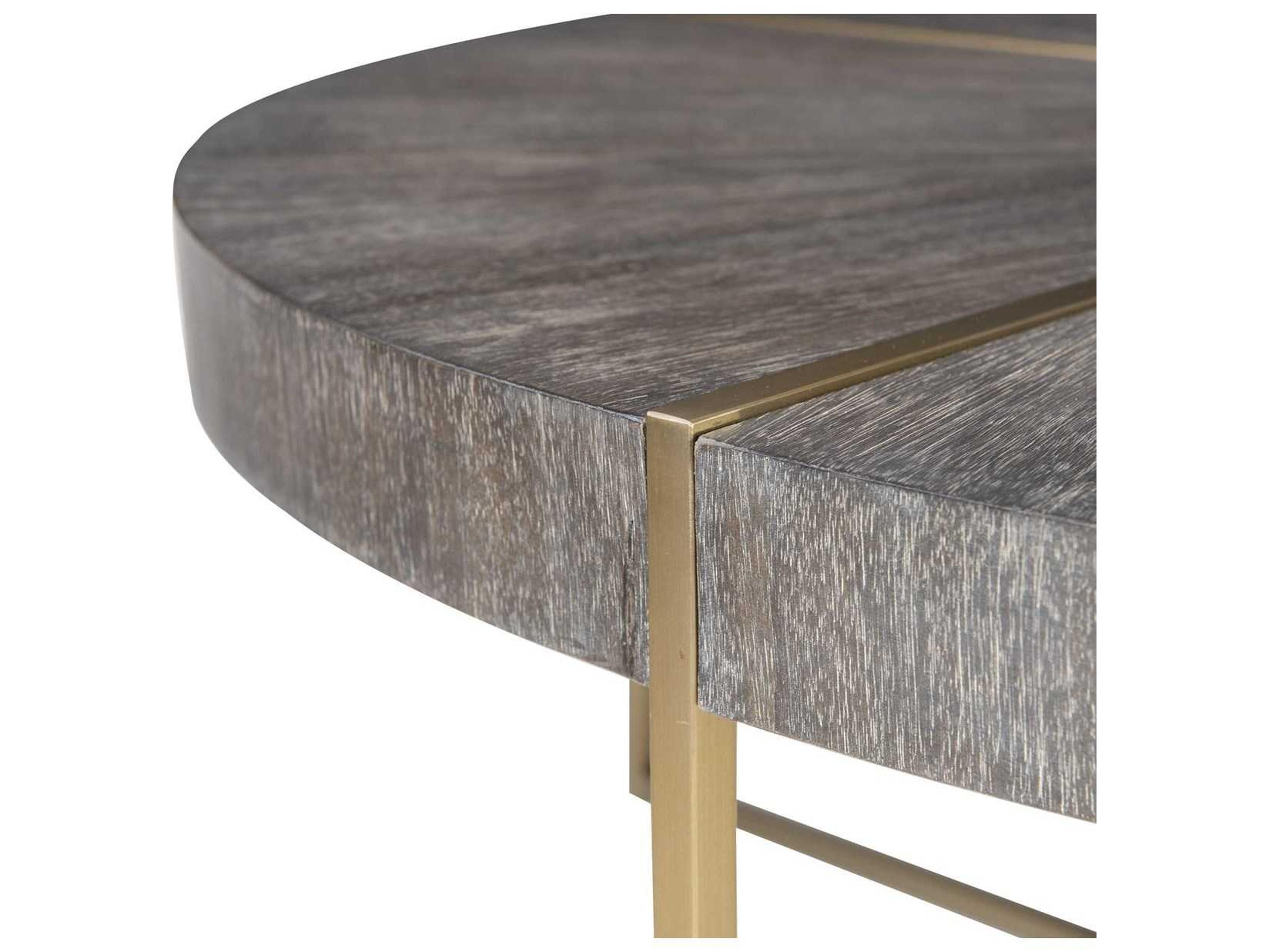 Uttermost Taja Round Wood Light Gray Brushed Brass Coffee Table