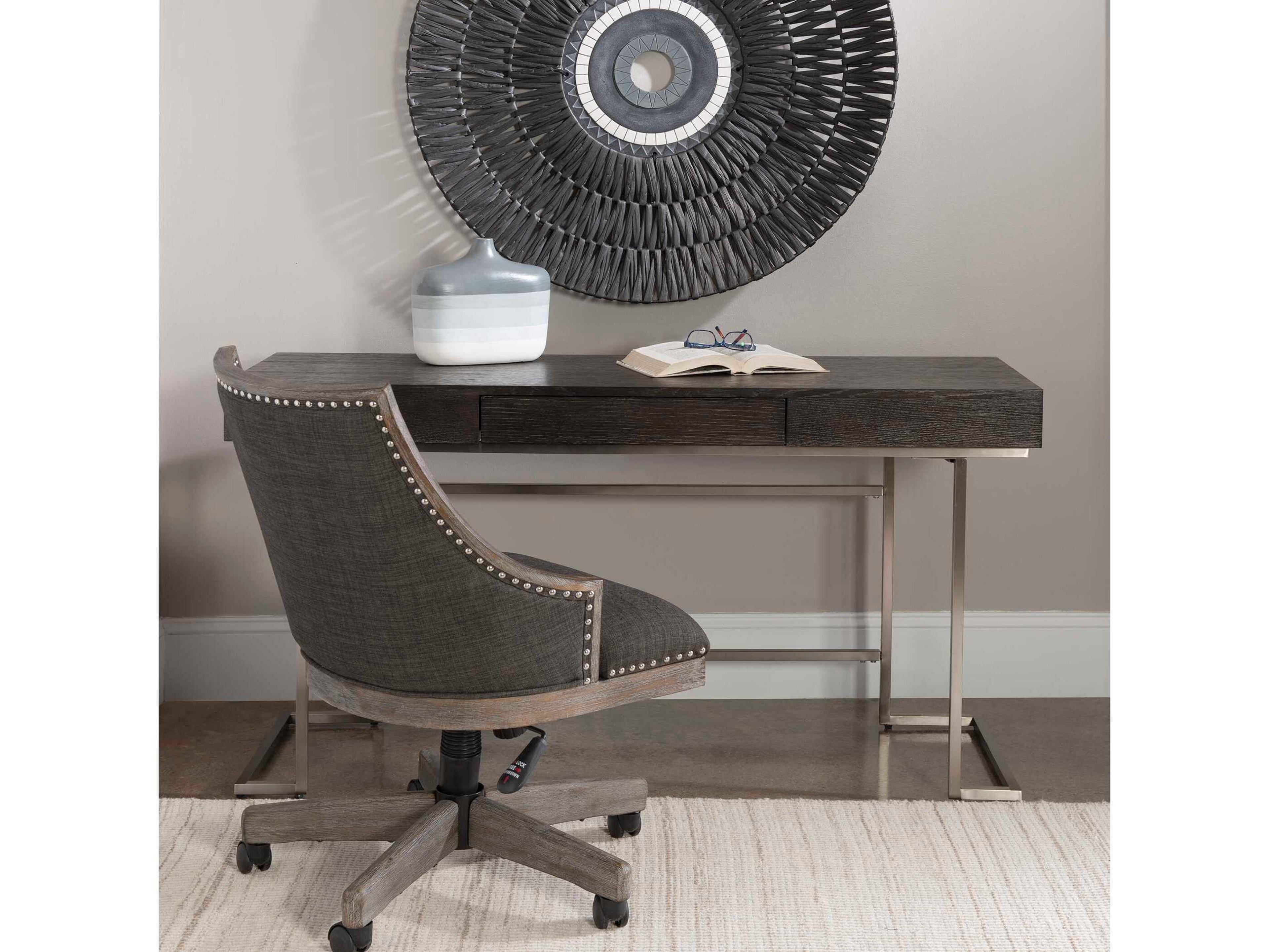 Claude Smoke Gray Brushed Nickel Silver Oak Wood Secretary Desk