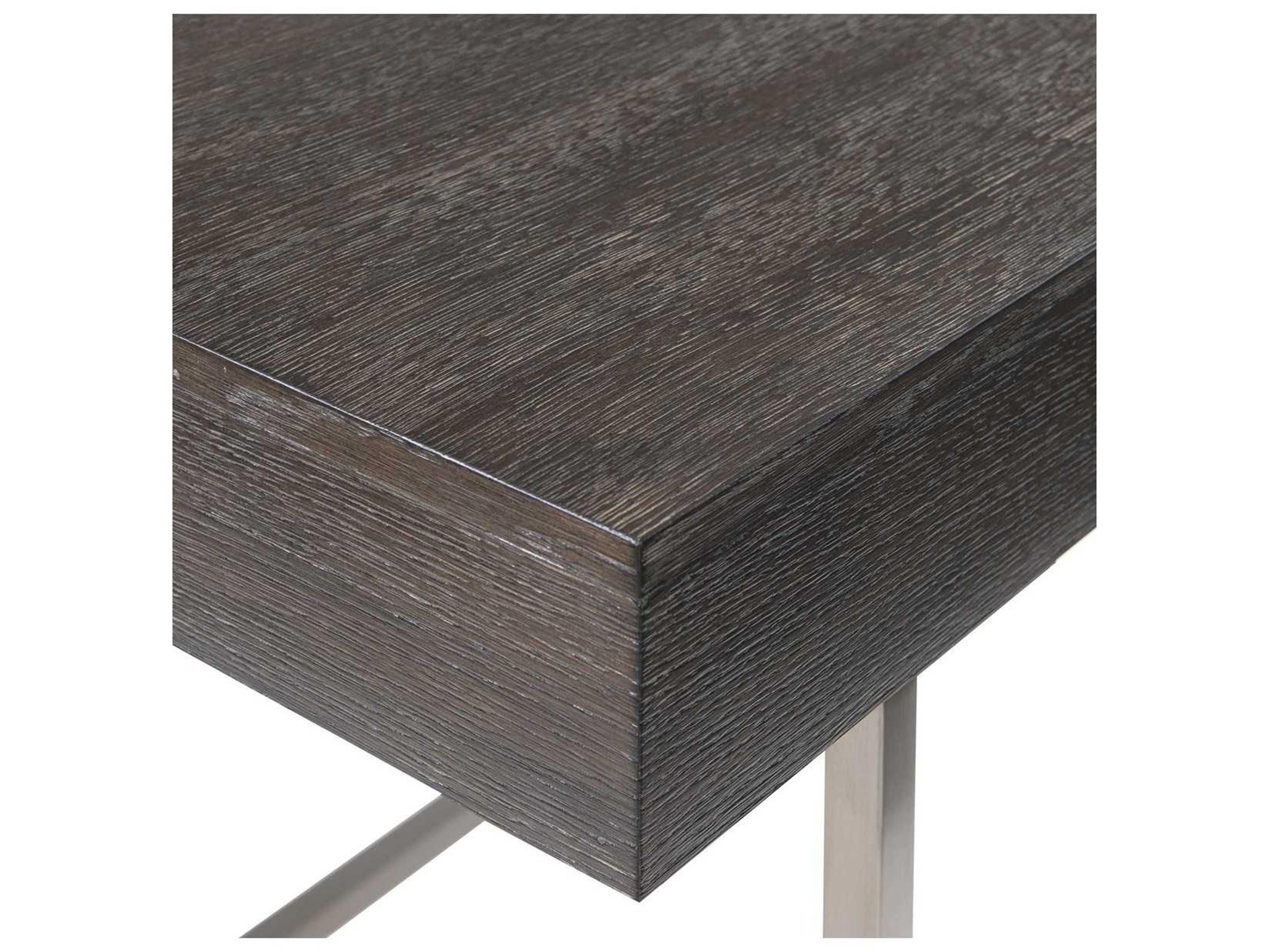 Uttermost Claude Smoke Gray Brushed Nickel Silver Oak Wood Secretary Desk