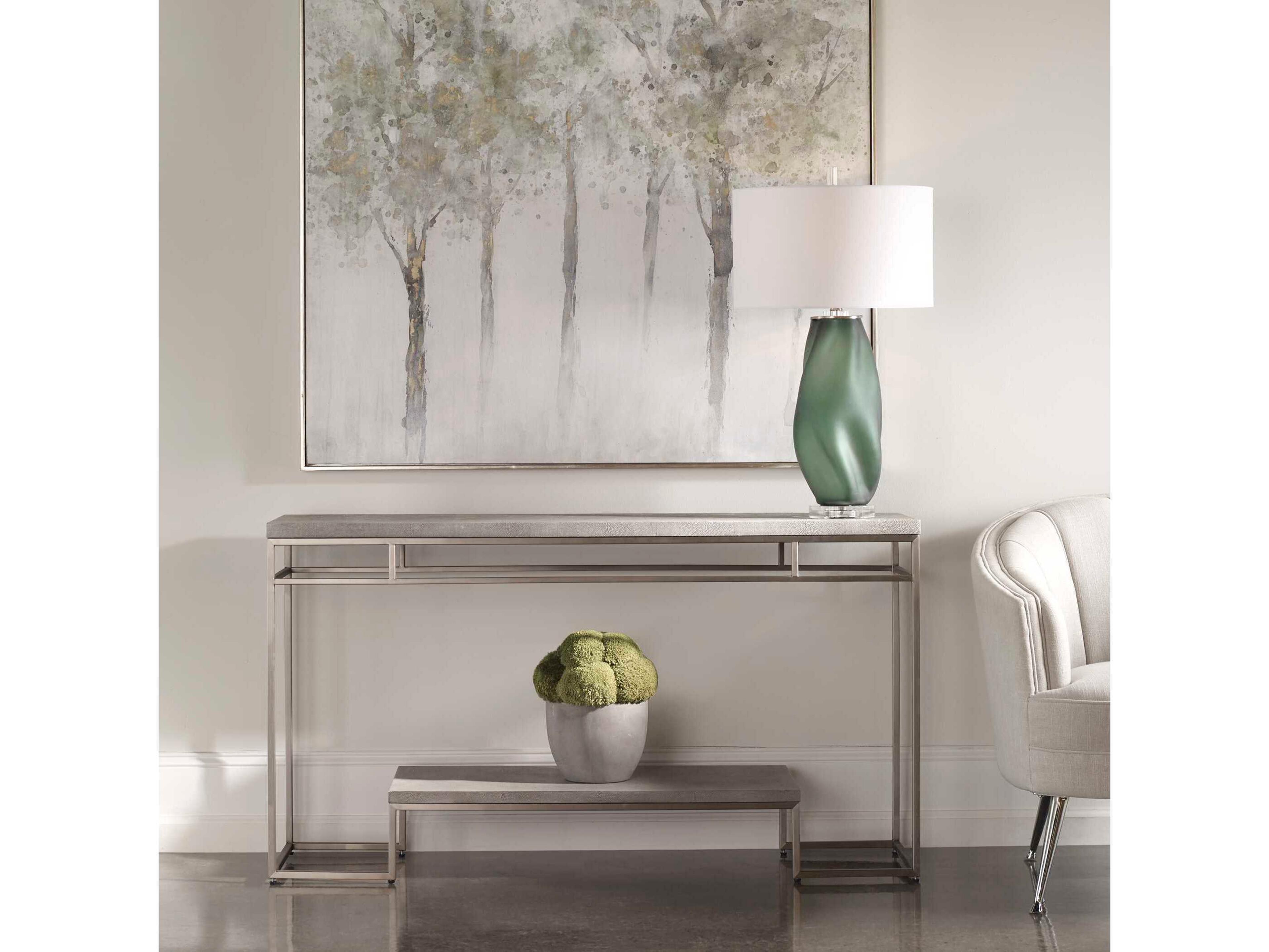 Uttermost Clea Rectangular Faux Leather Natural Light Gray Console Table
