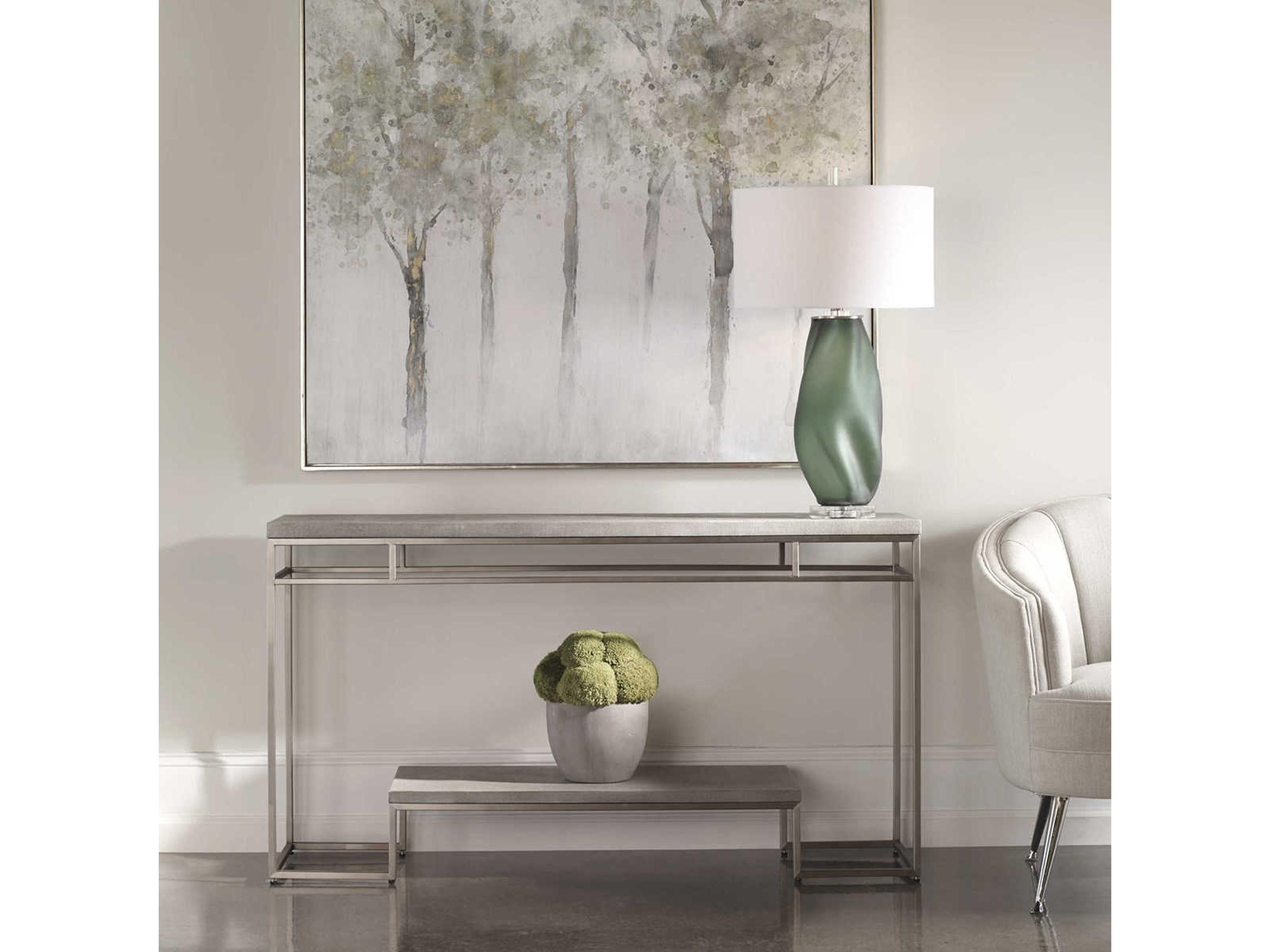 Uttermost Clea Rectangular Faux Leather Natural Light Gray Console Table
