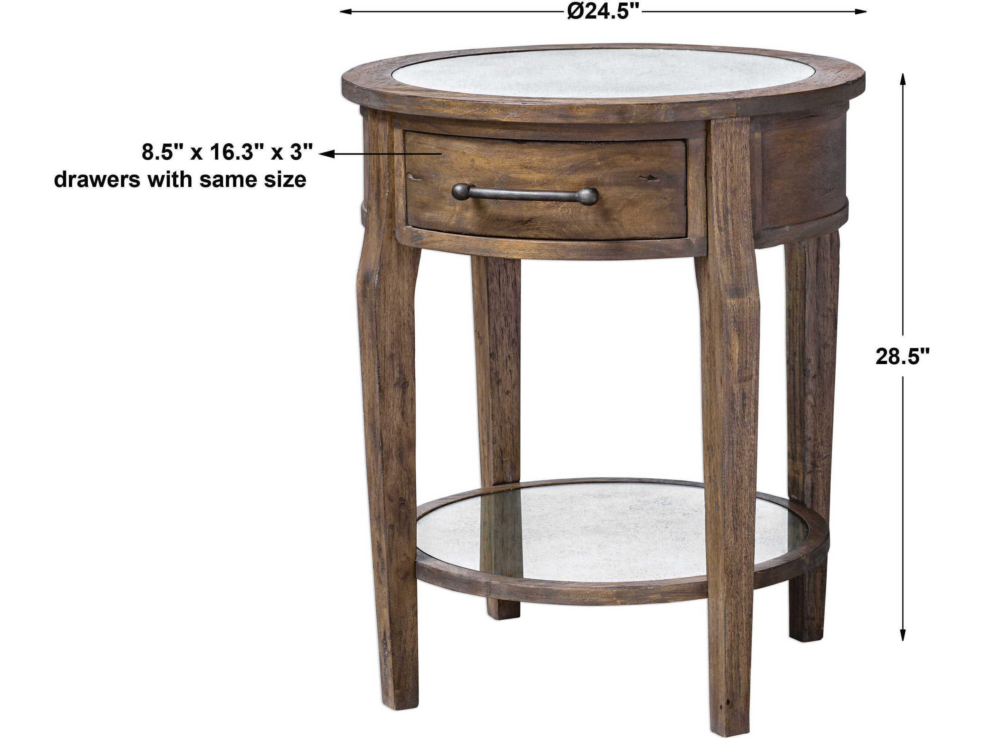 Uttermost Raelynn Round Mirror Weathered Pecan Gray Wash End Table