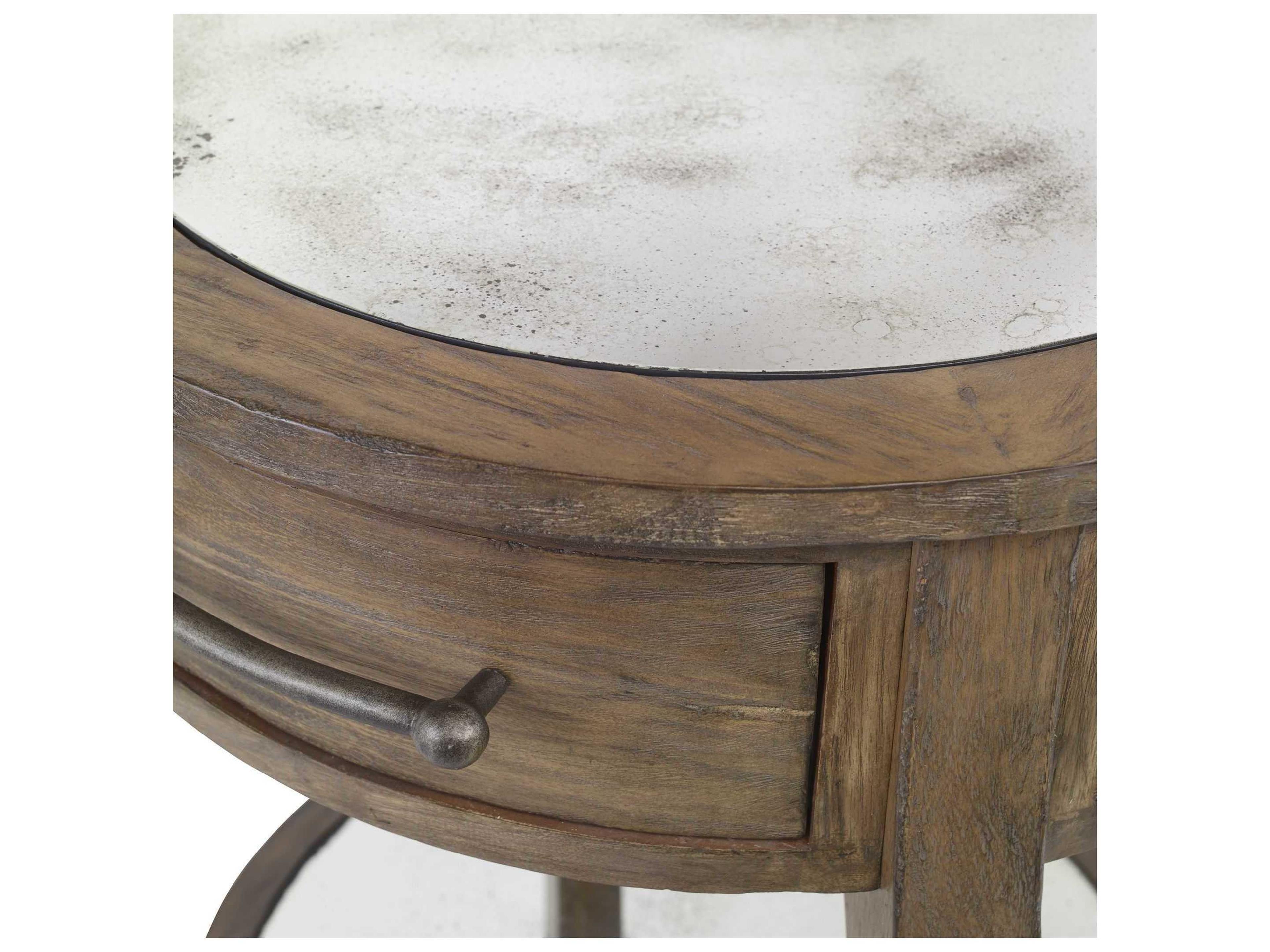 Uttermost Raelynn Round Mirror Weathered Pecan Gray Wash End Table