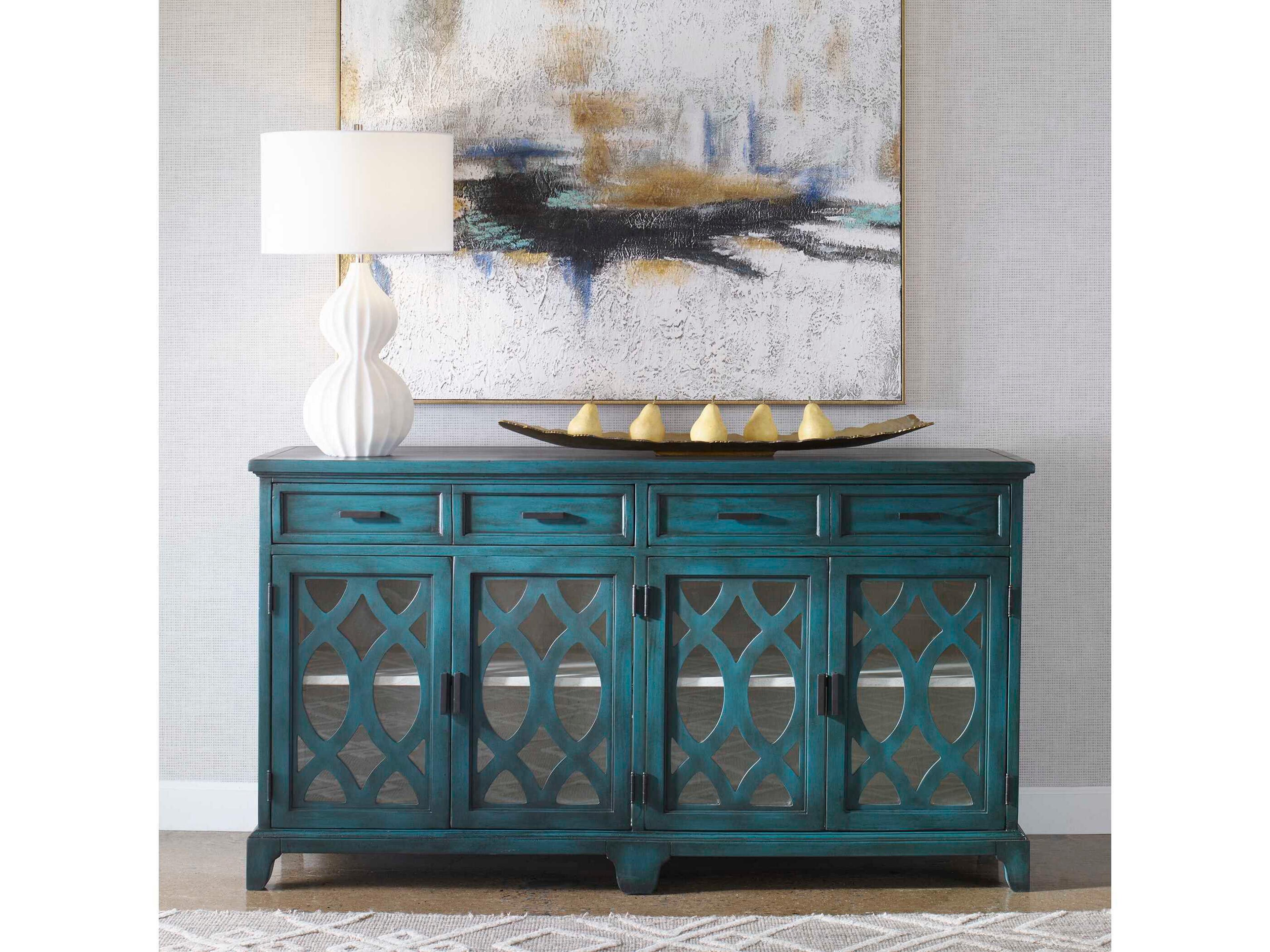 Uttermost Oksana 63" Rubberwood Lagoon Green Credenza Sideboard
