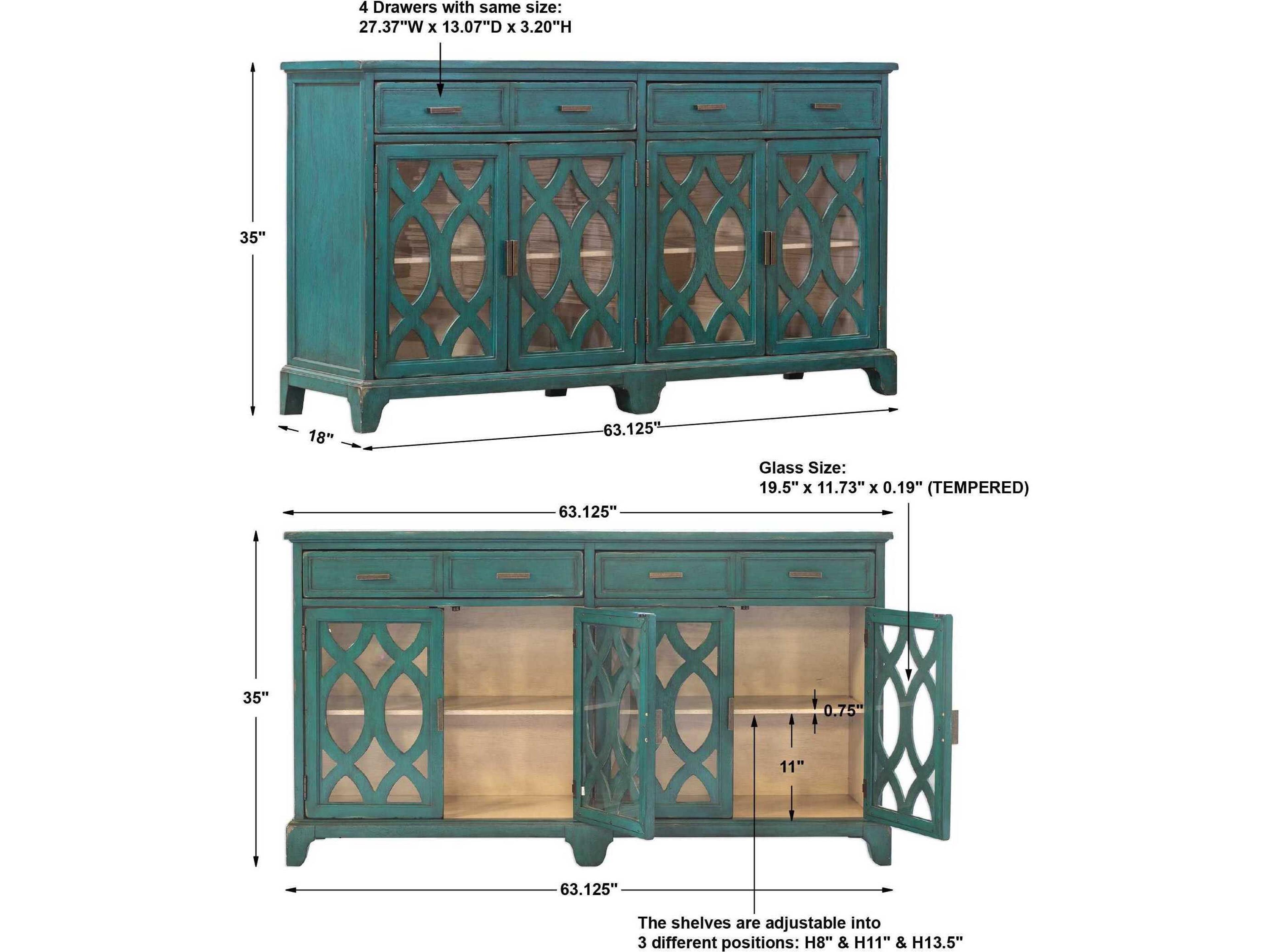 Uttermost Oksana 63" Rubberwood Lagoon Green Credenza Sideboard