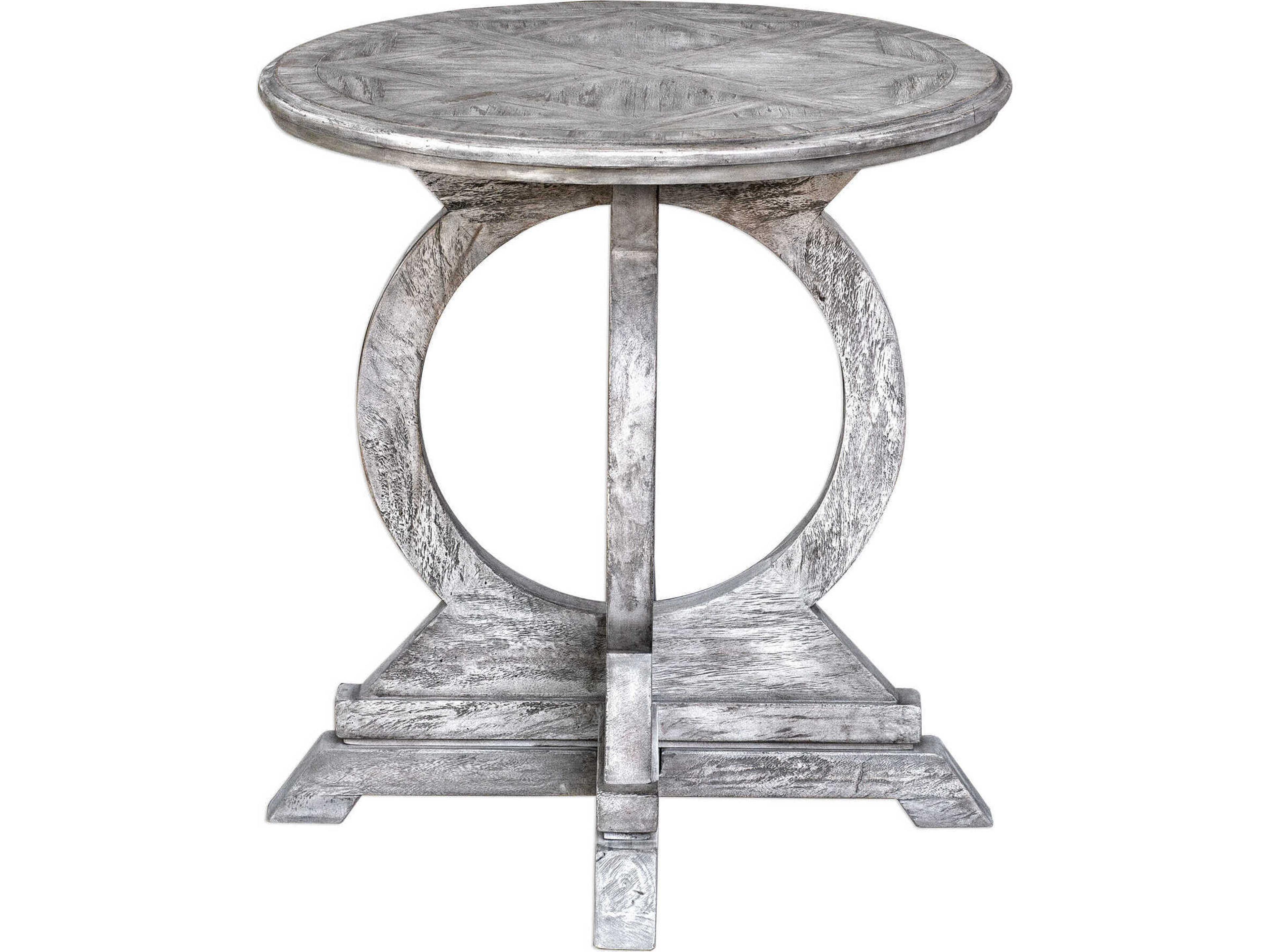 Maiva Round Wood Aged White End Table