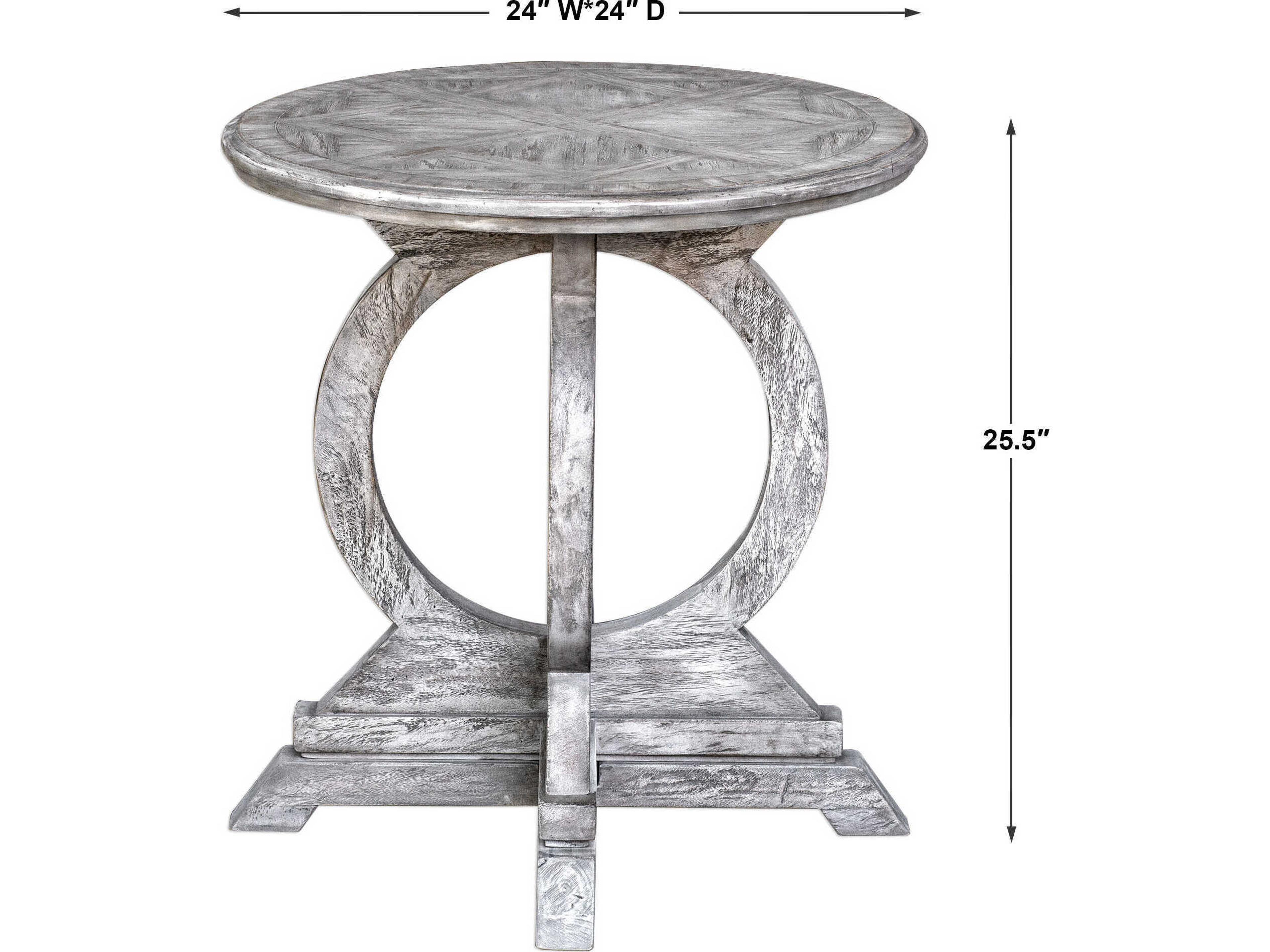 Uttermost Maiva Round Wood Aged White End Table