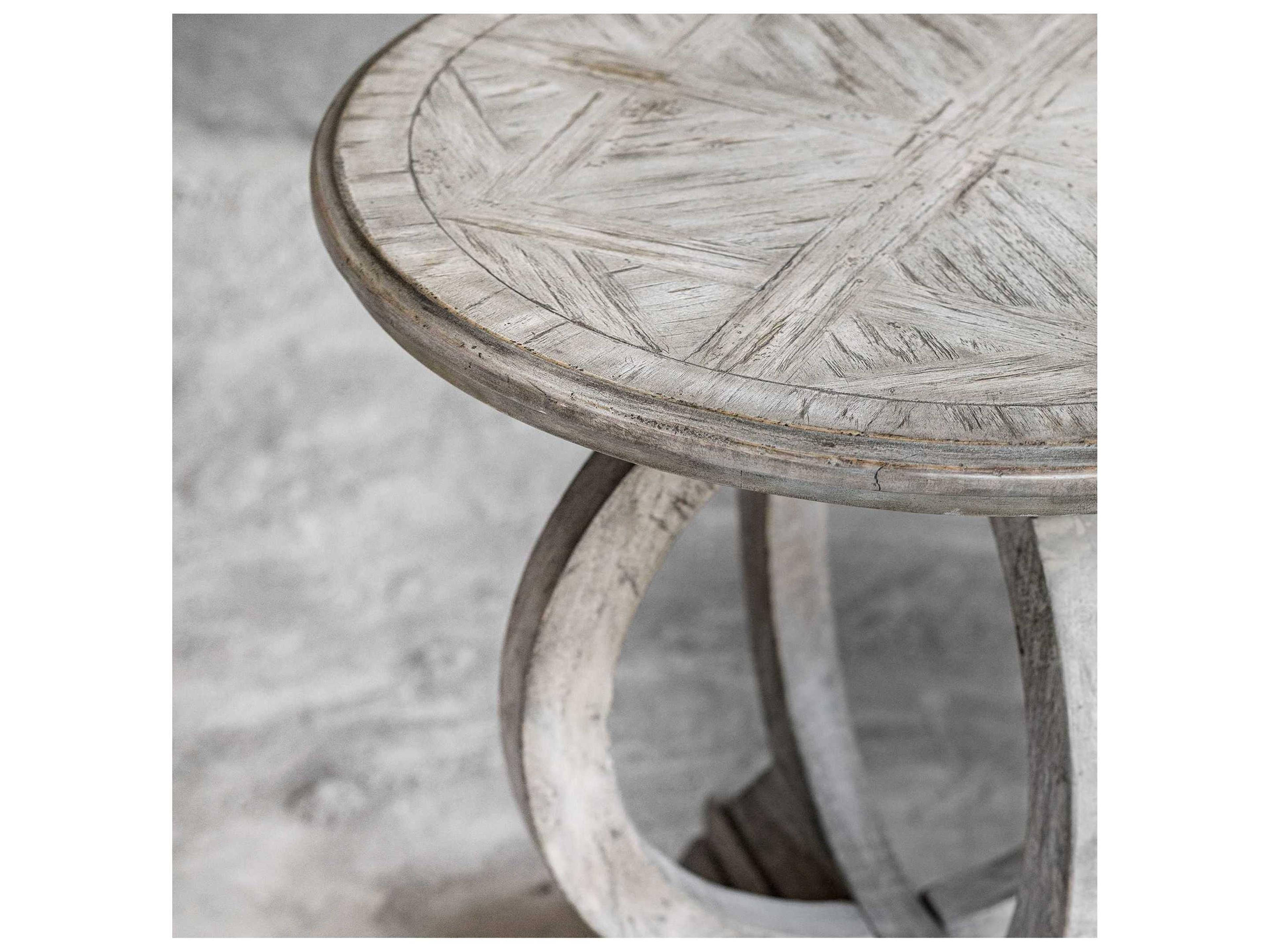 Uttermost Maiva Round Wood Aged White End Table