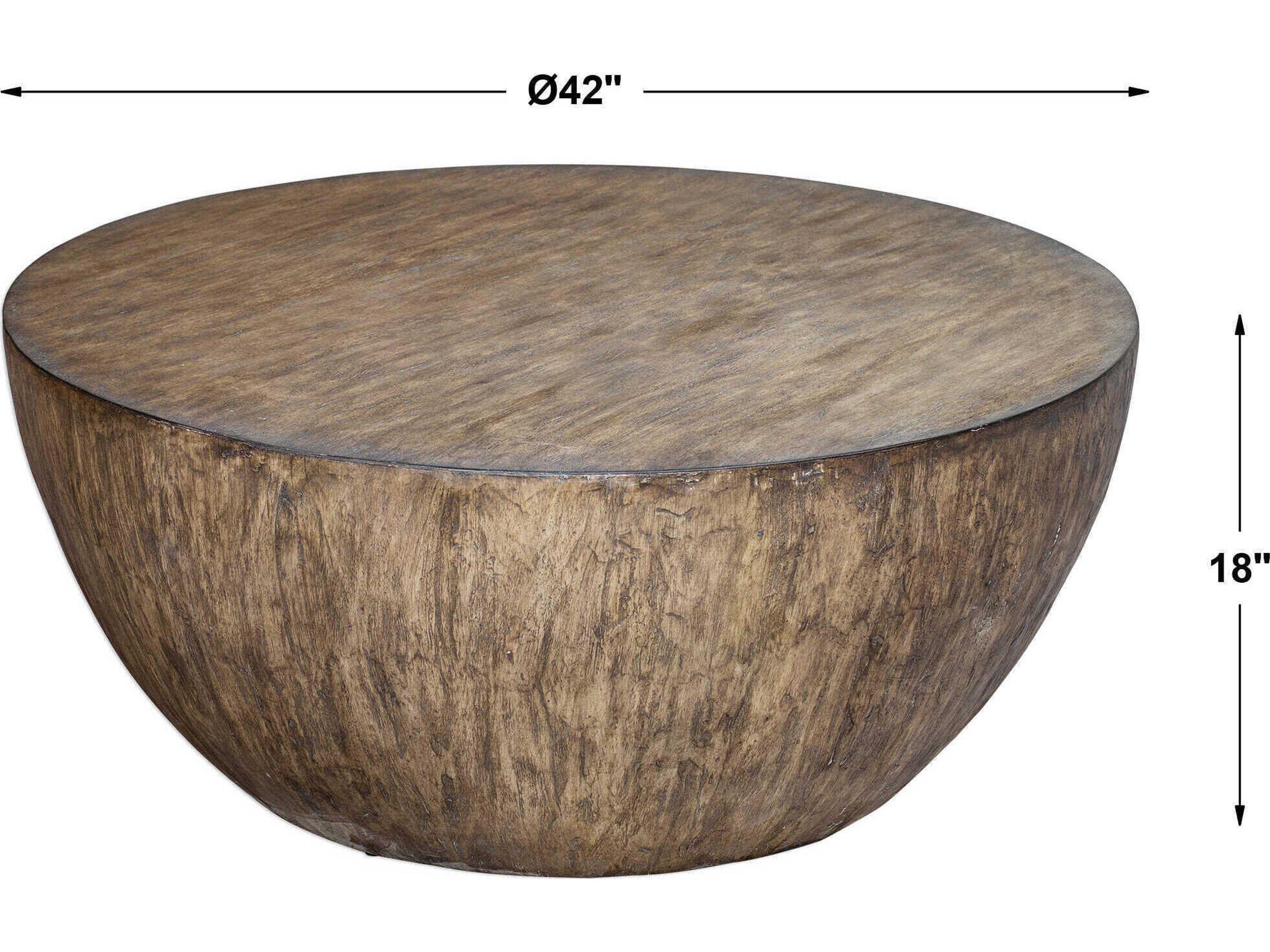 Uttermost Lark Round Wood Textured Aged Walnut Coffee Table