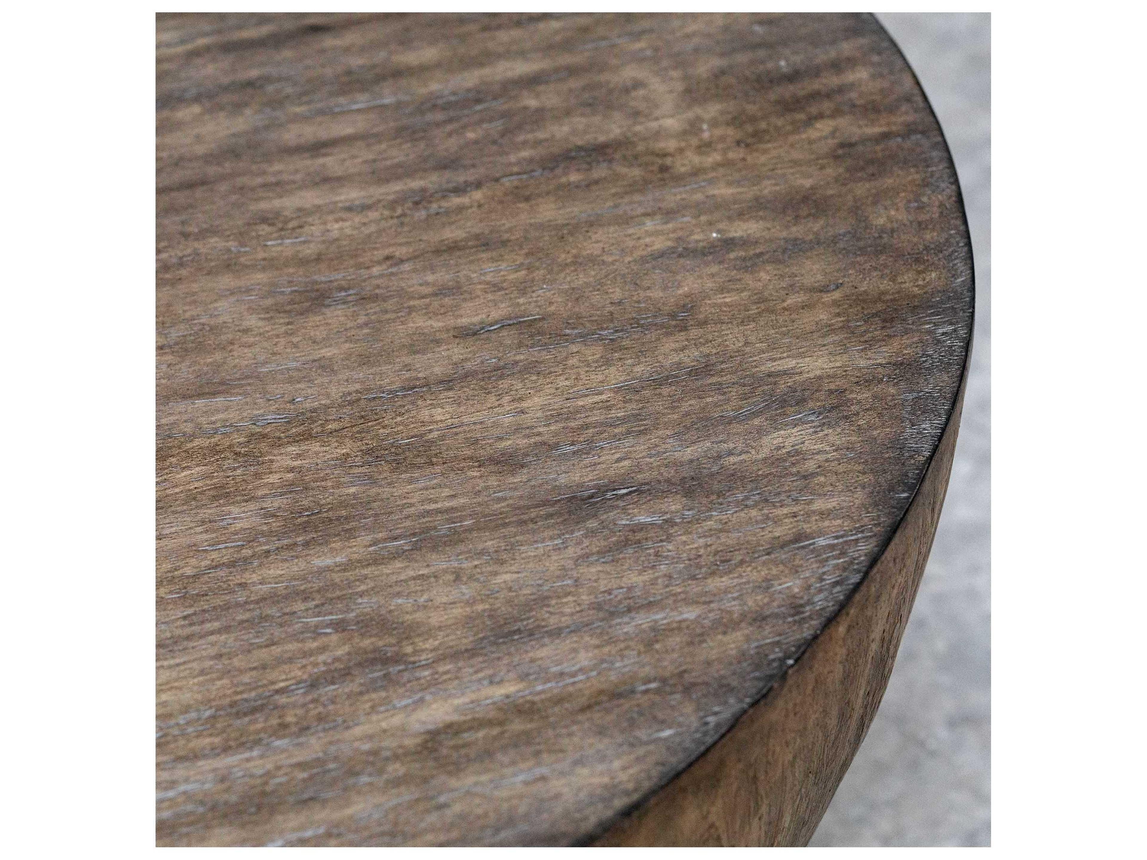 Uttermost Lark Round Wood Textured Aged Walnut Coffee Table