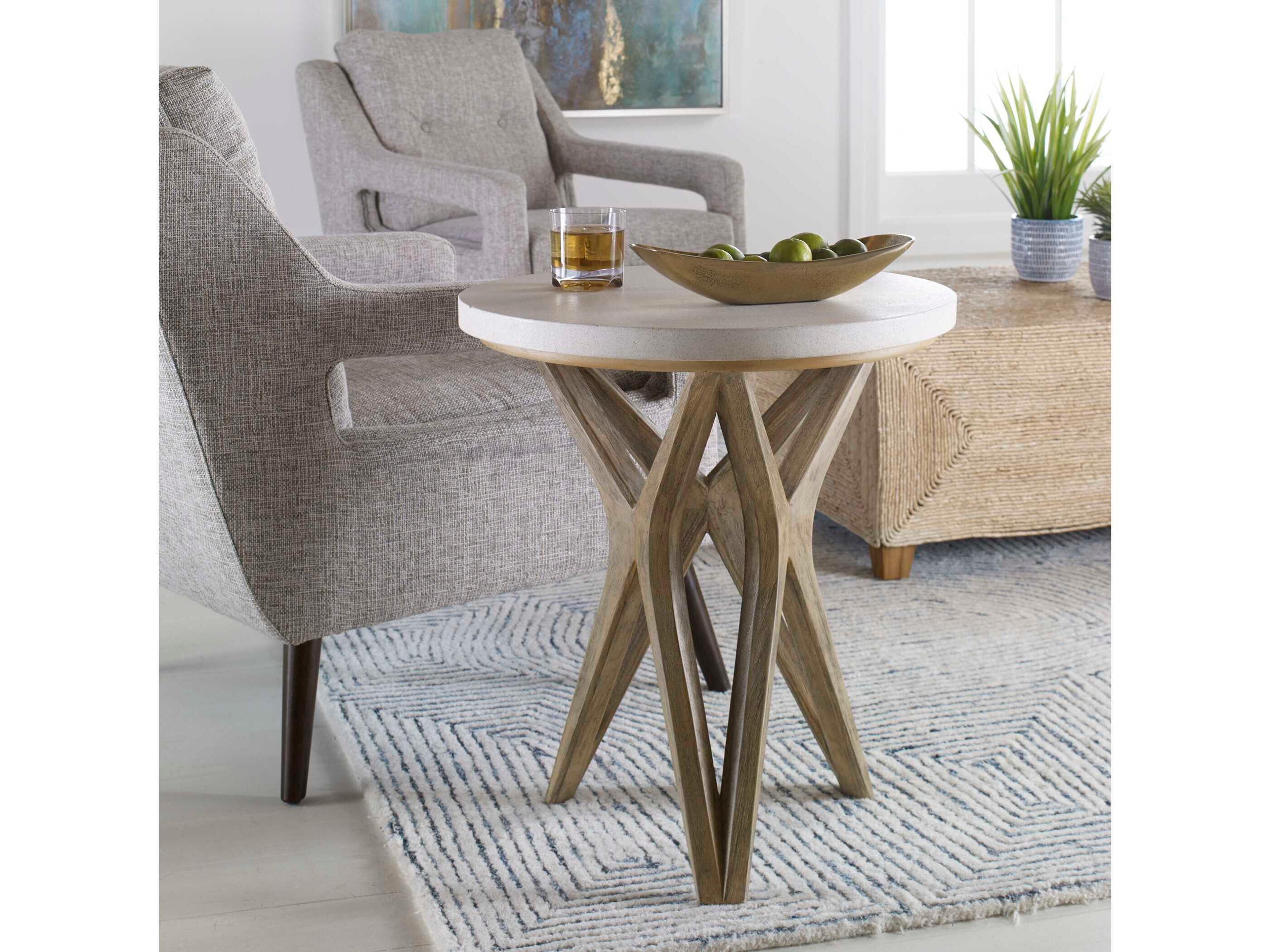 Uttermost Marnie Round Stone Warm Oatmeal End Table