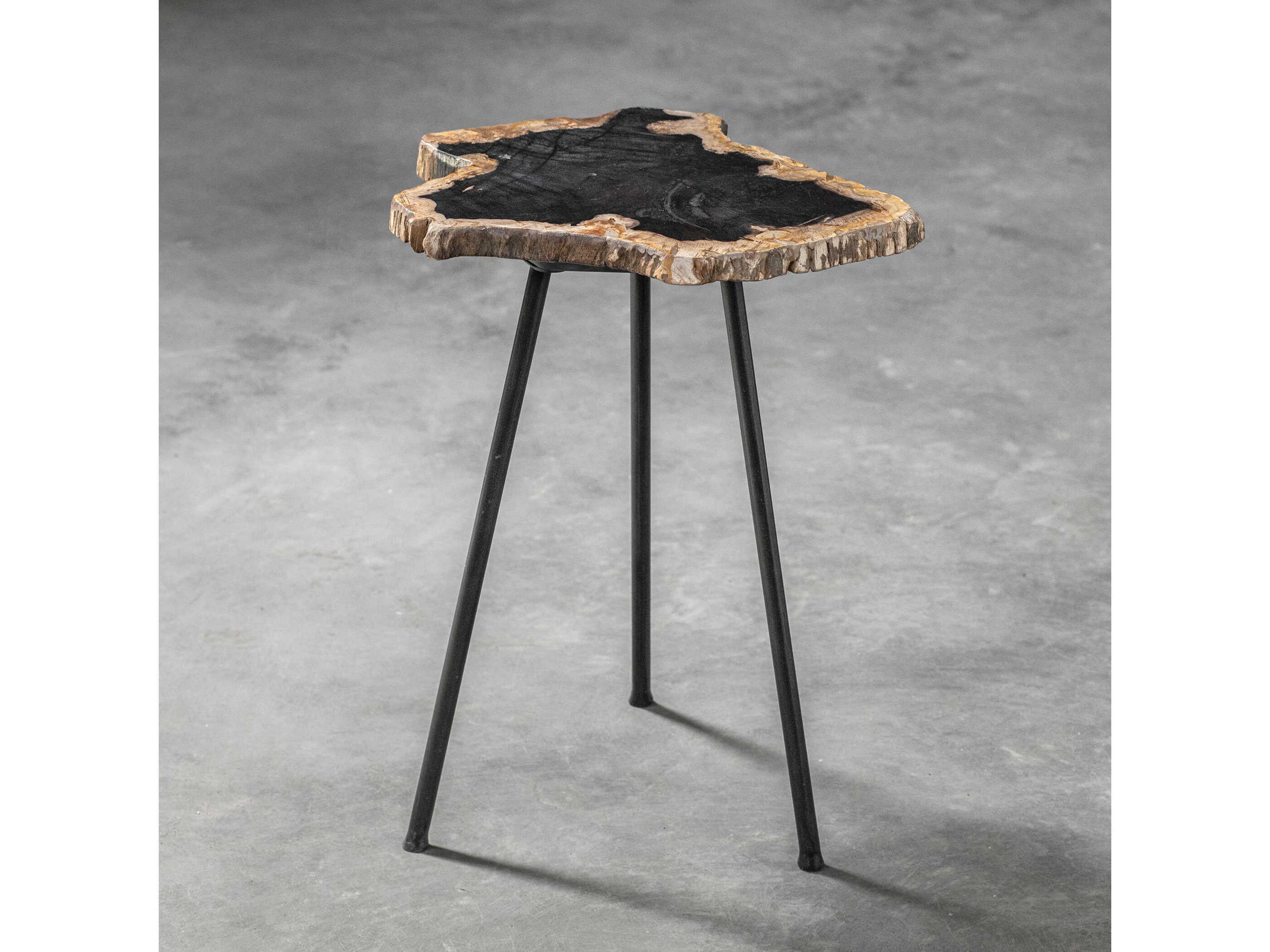 Uttermost Mircea Round Wood Natural Aged Black End Table