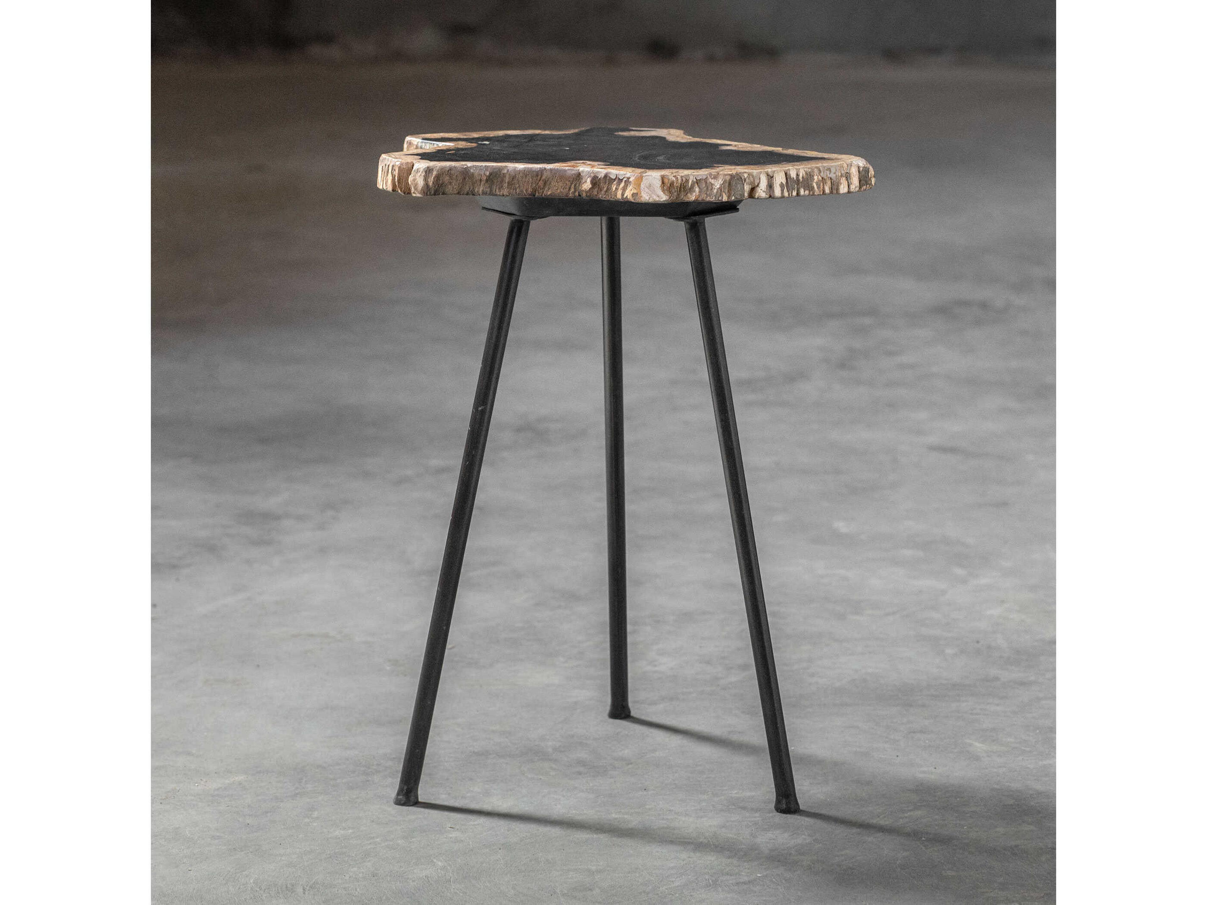 Uttermost Mircea Round Wood Natural Aged Black End Table