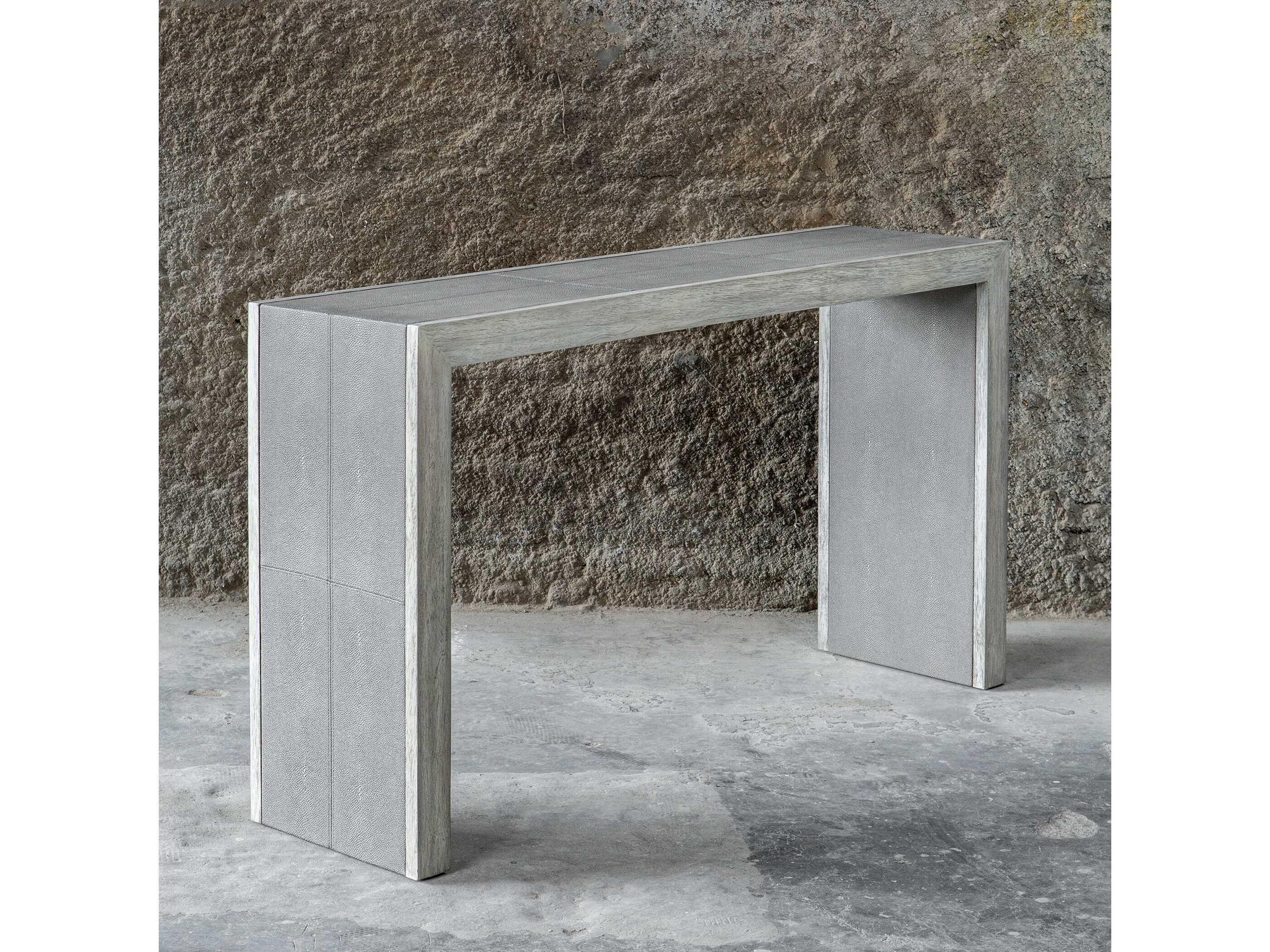 Uttermost Aerina Rectangular Faux Leather Light Gray Console Table