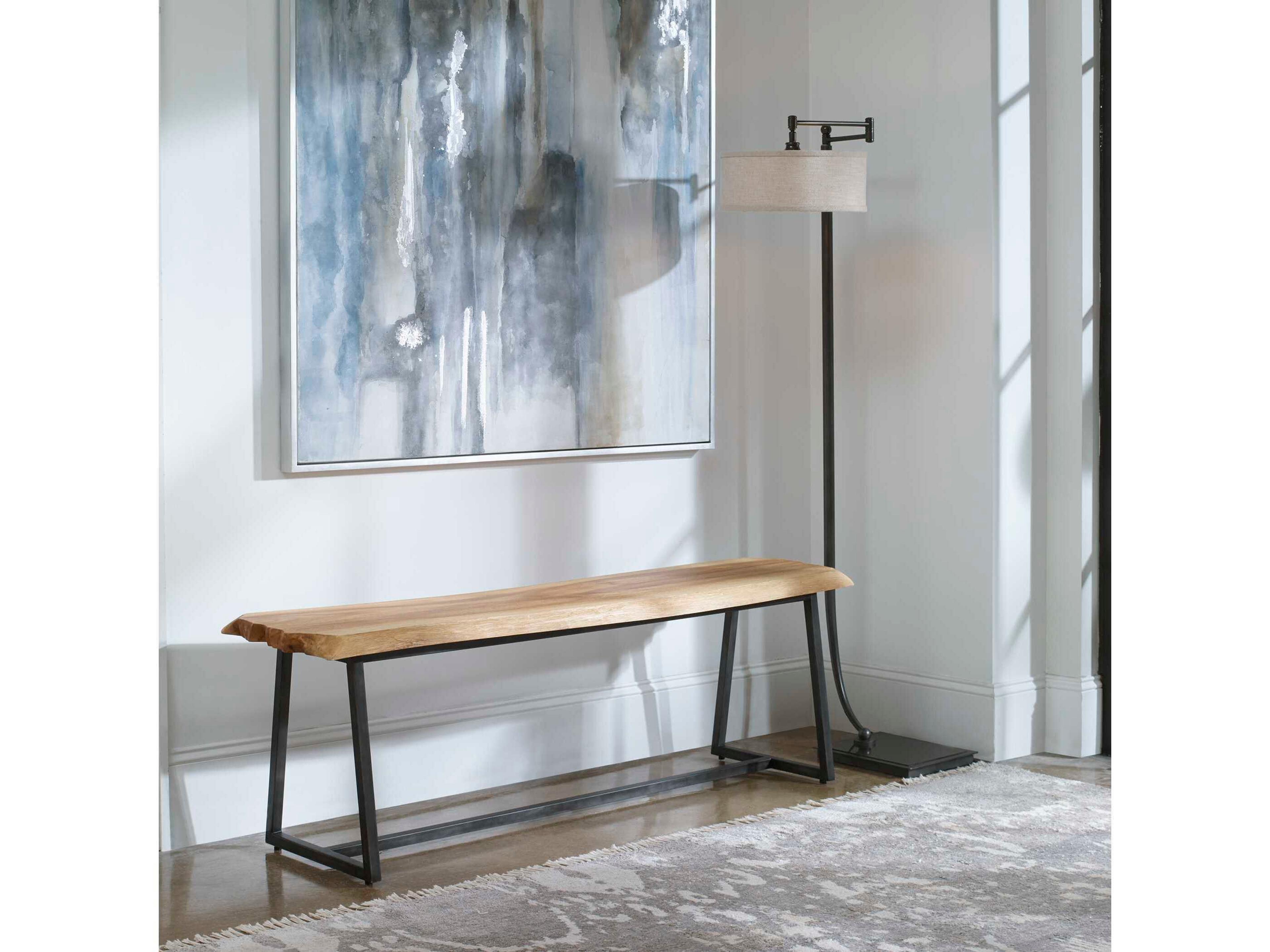 Laurel Natural Suar Aged Steel Black Accent Bench