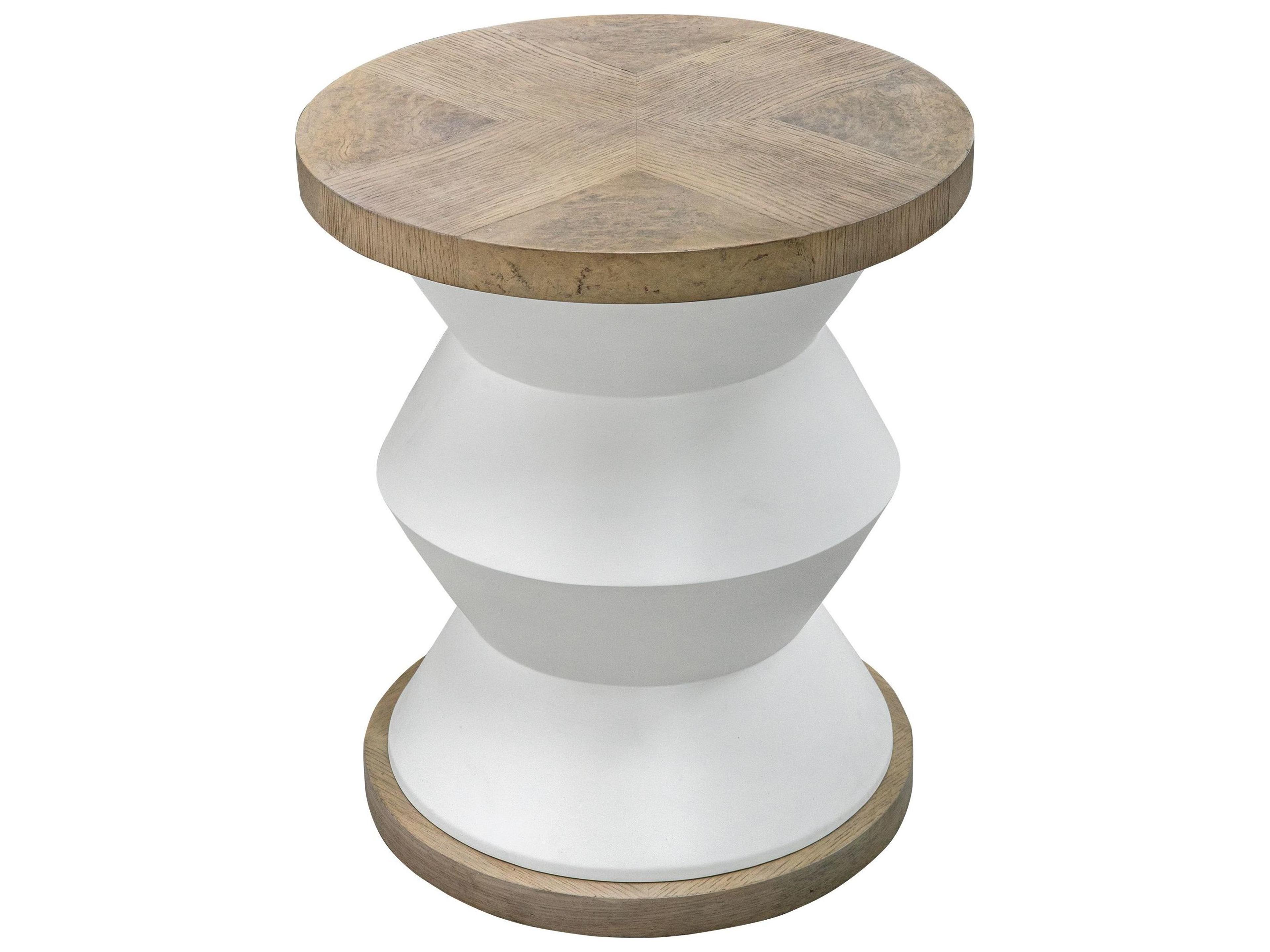 Spool Round Wood Light Honey Matte White End Table