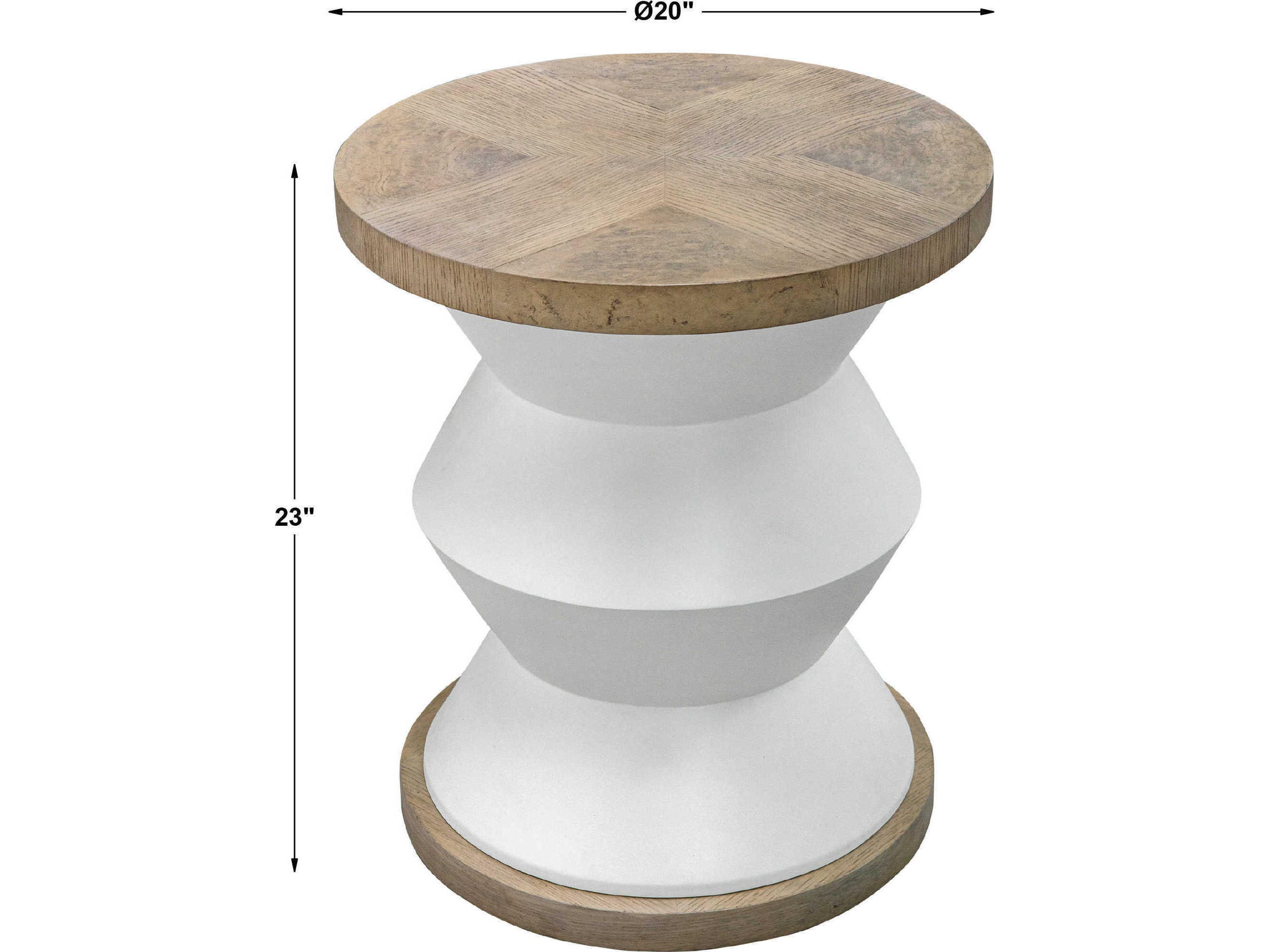 Uttermost Spool Round Wood Light Honey Matte White End Table