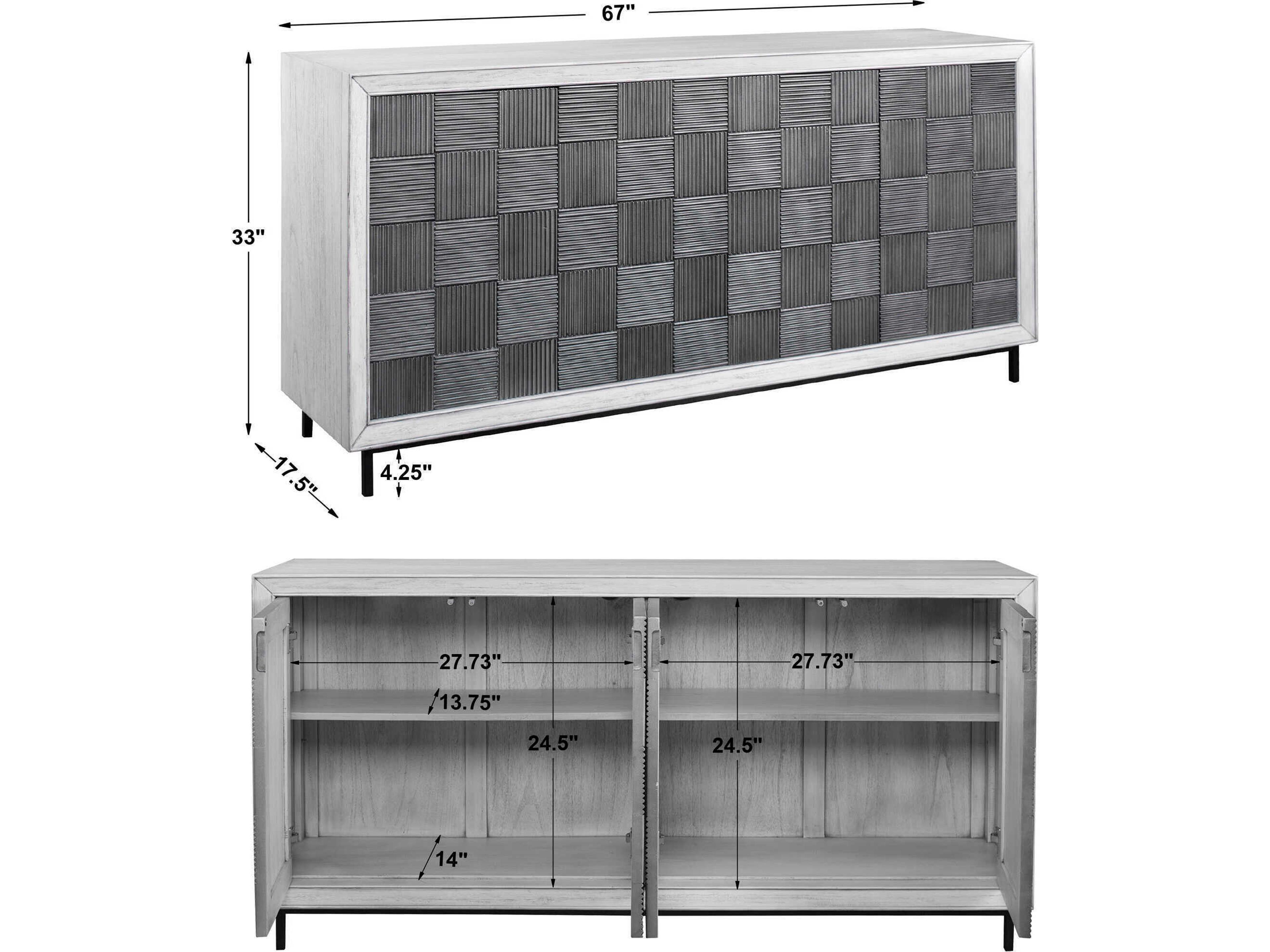 Checkerboard 67" Mahogany Wood Light Gray White Washed Sideboard